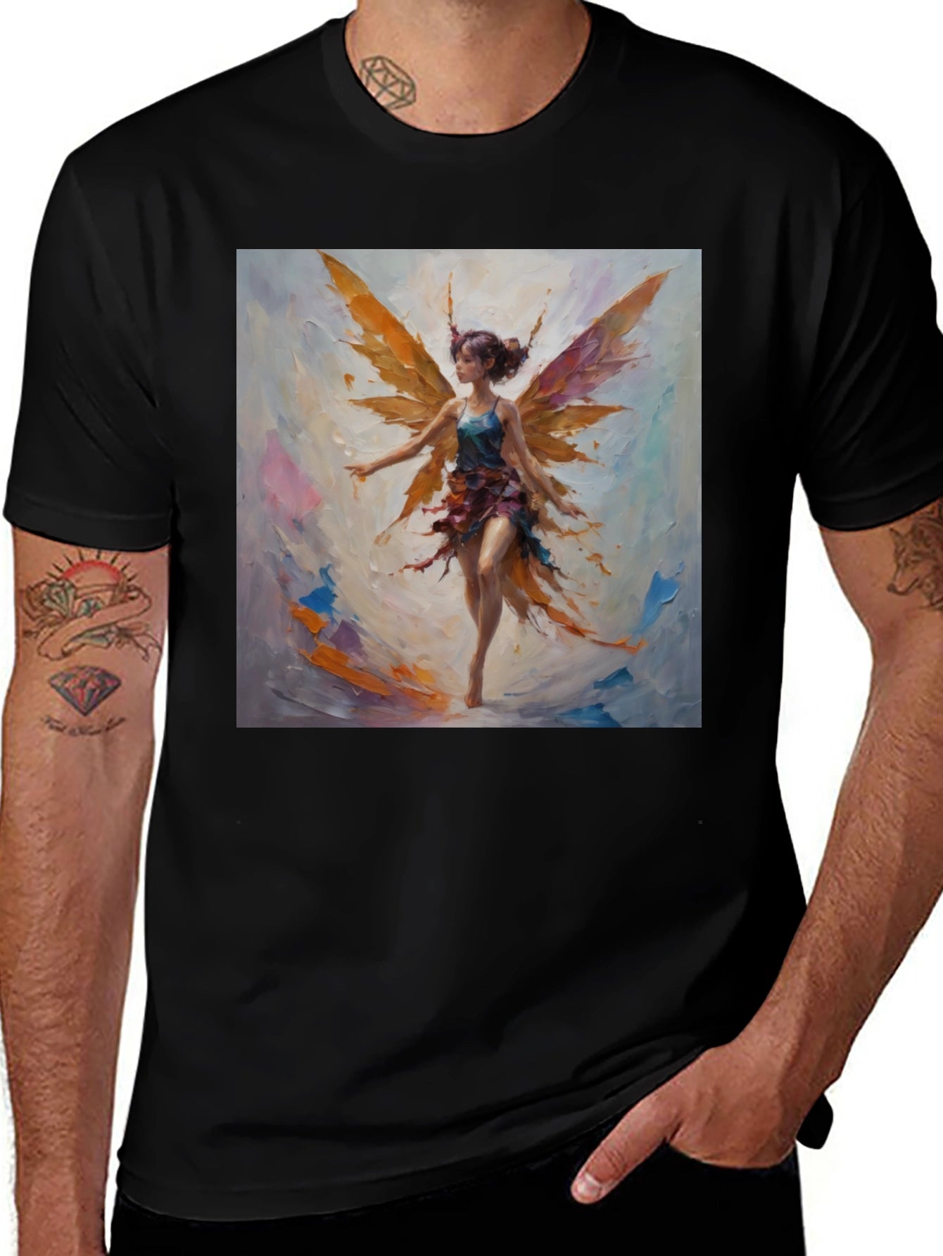 Fantasy Fairy Graphic Tee - Artistic Black T-Shirt