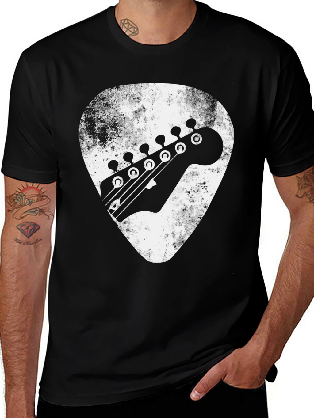 Guitar Pick Headstock Graphic Tee - Black