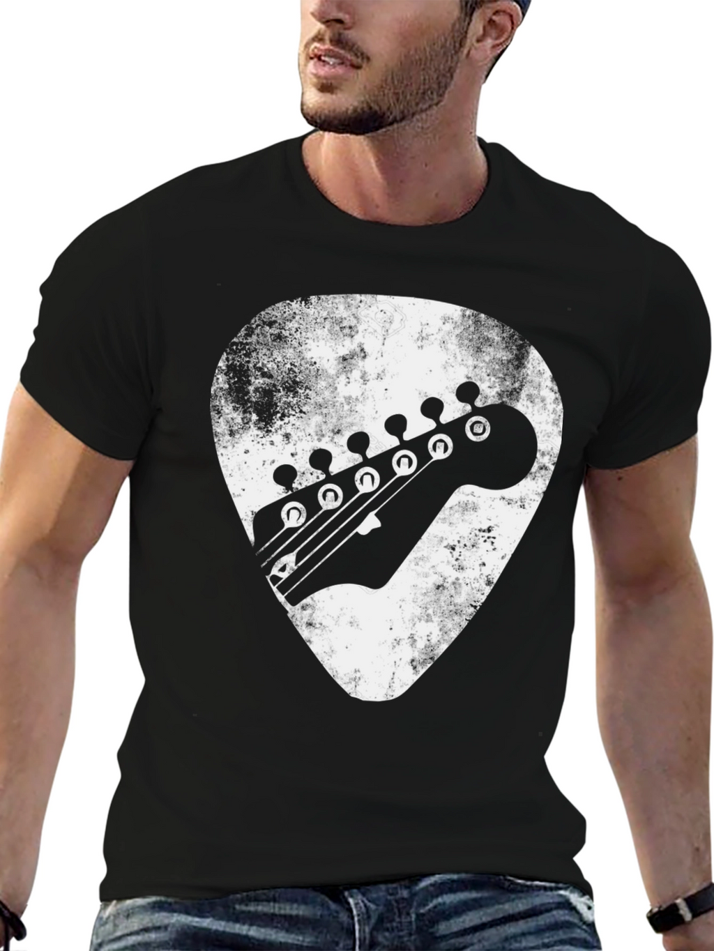 Guitar Pick Headstock Graphic Tee - Black