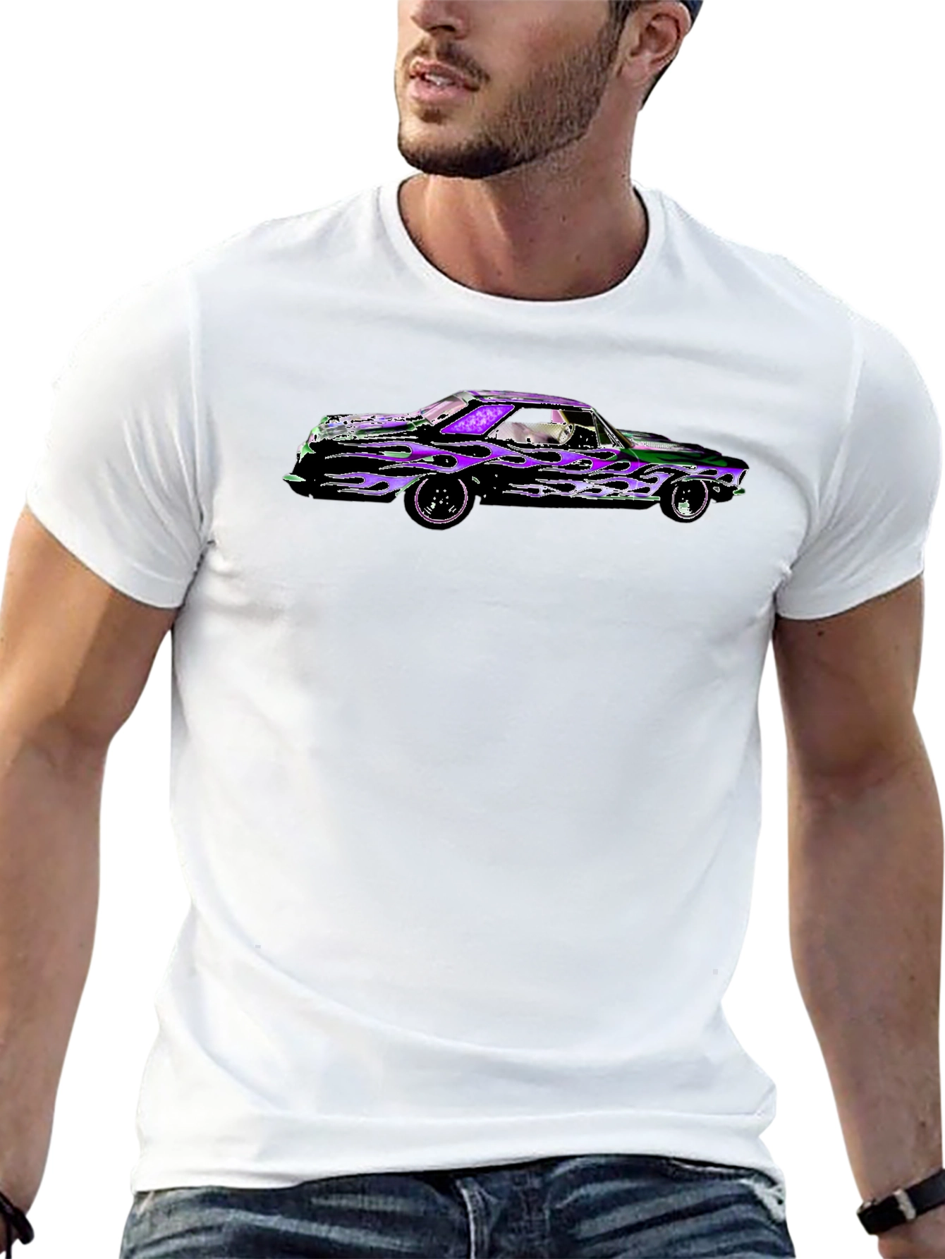 Flame Car Graphic Black T-Shirt