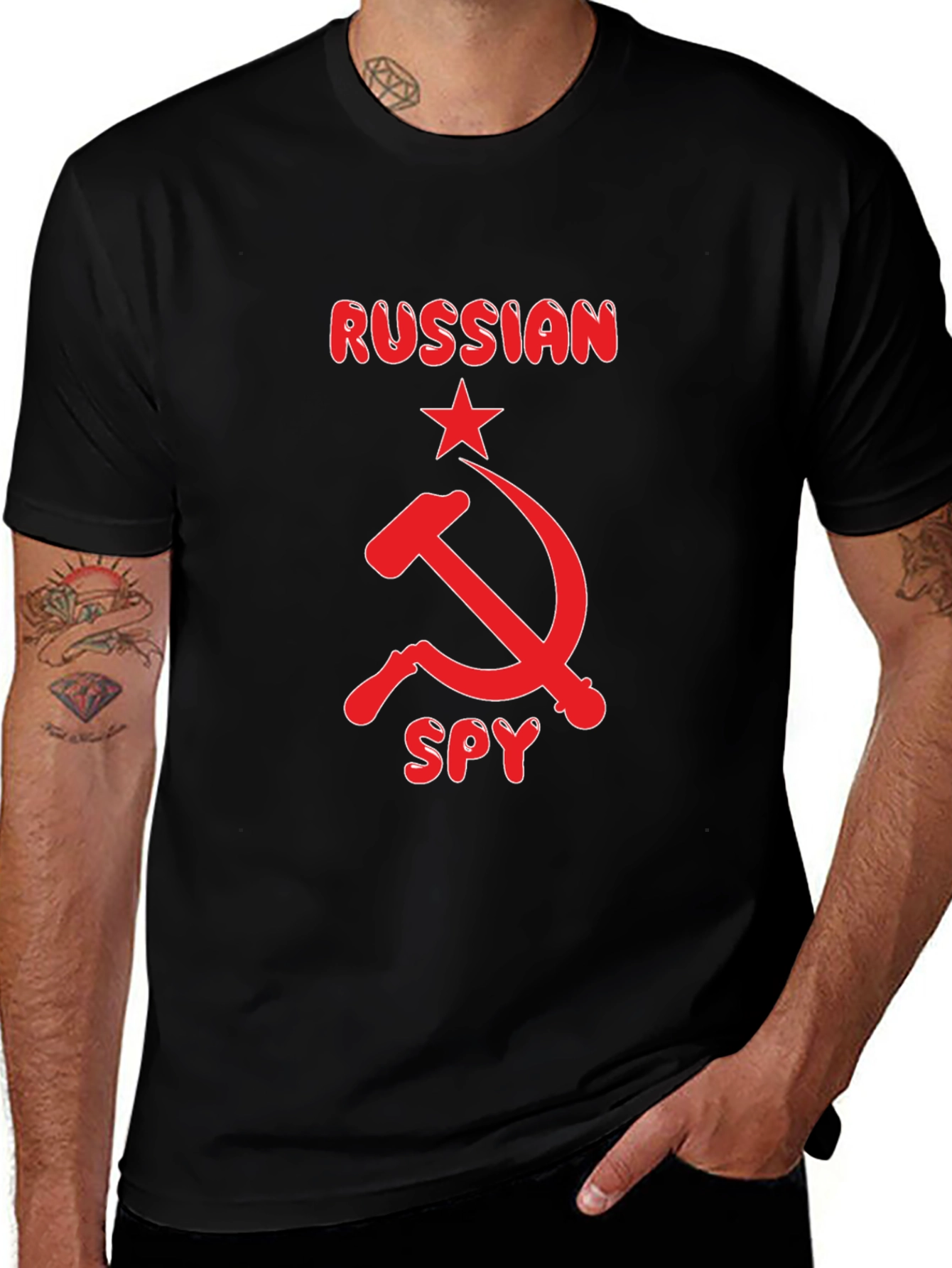 Russian Spy Graphic Tee - Black Cotton T-Shirt