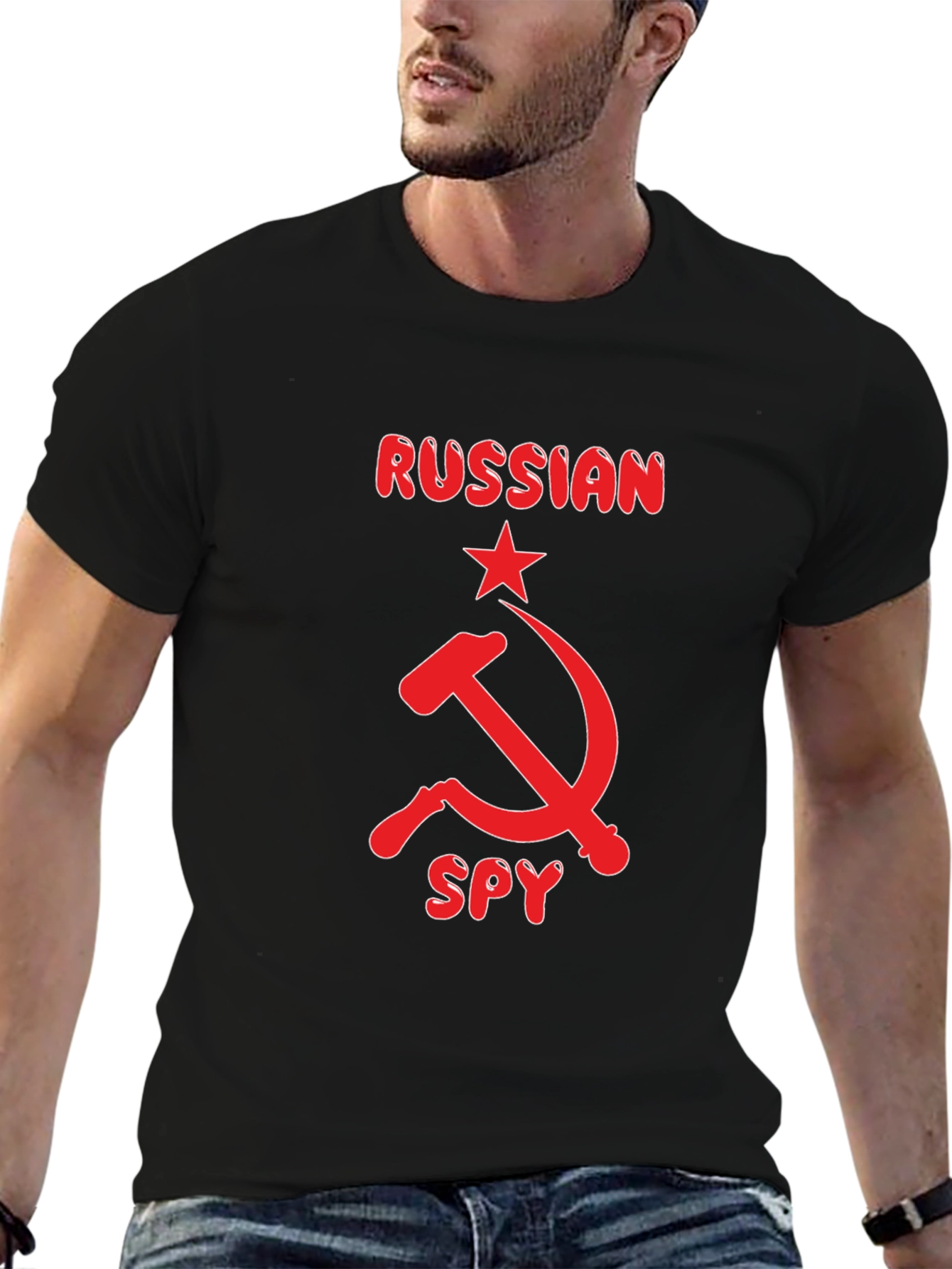 Russian Spy Graphic Tee - Black Cotton T-Shirt