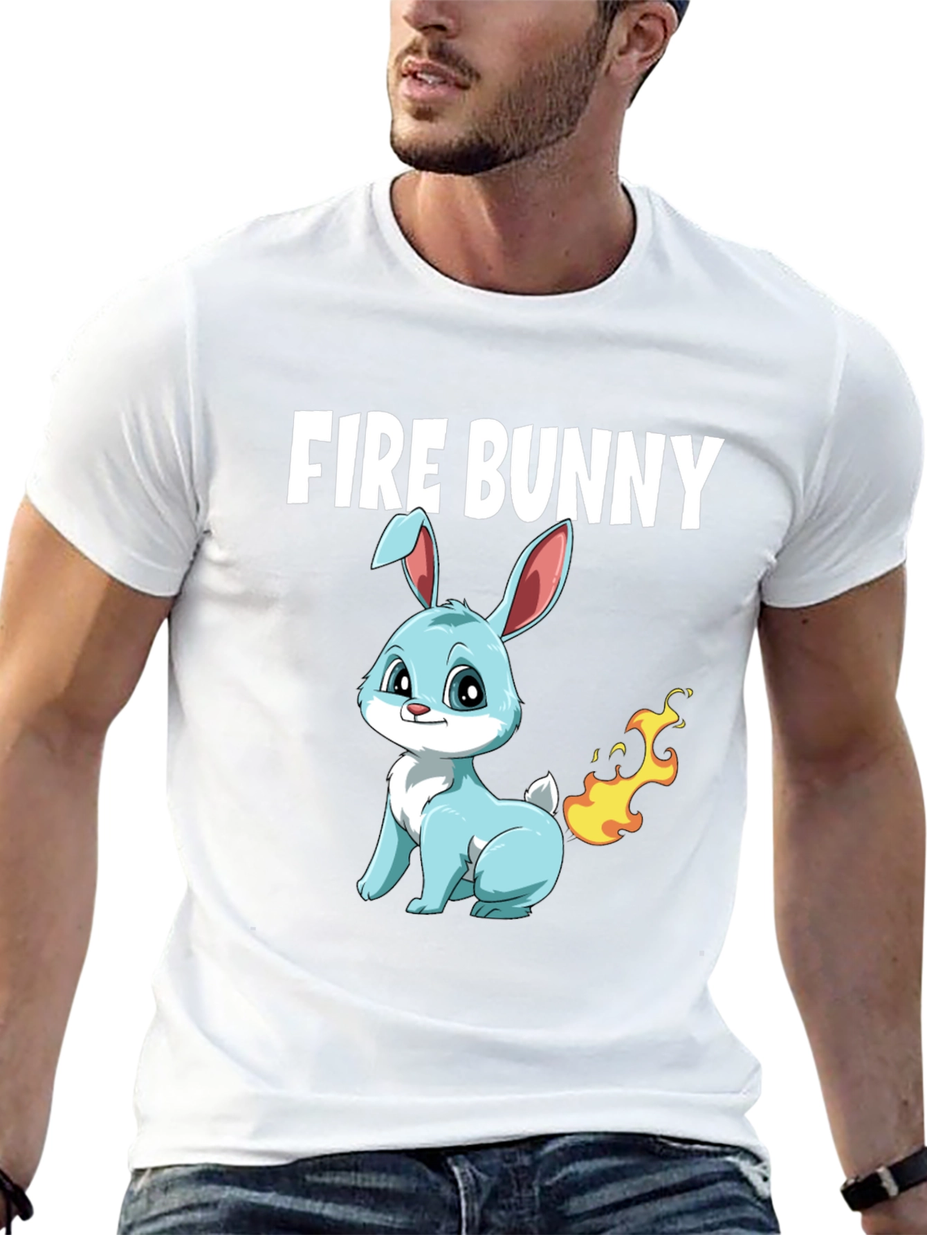 Fire Bunny T-Shirt - Cute Cartoon Design