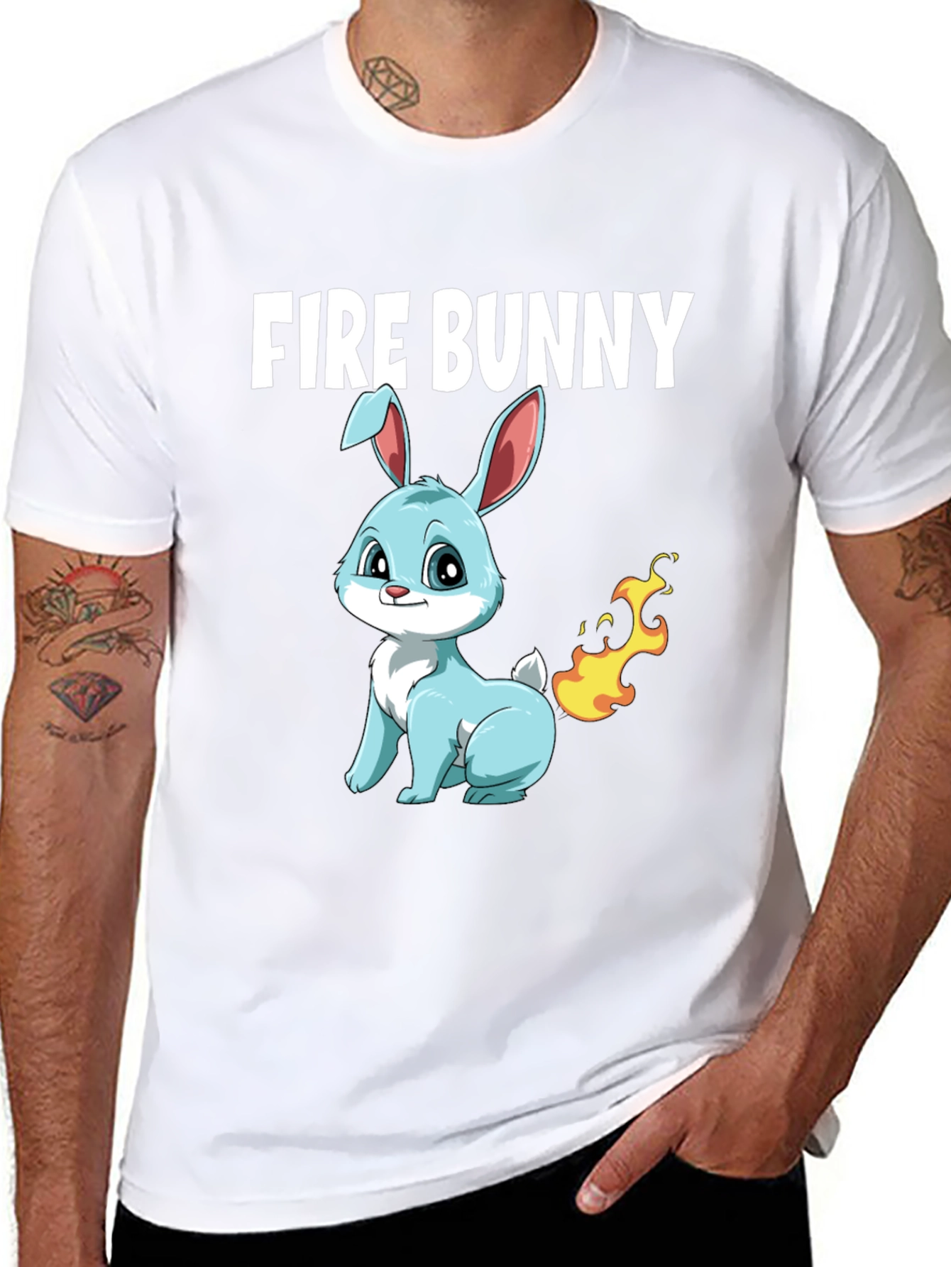 Fire Bunny T-Shirt - Cute Cartoon Design