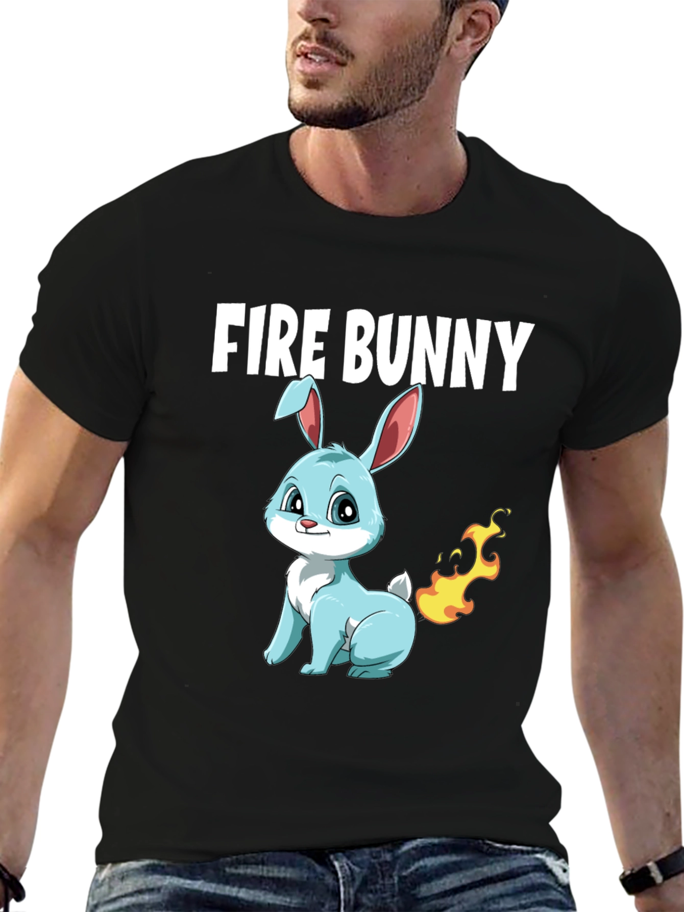 Fire Bunny T-Shirt - Cute Cartoon Design