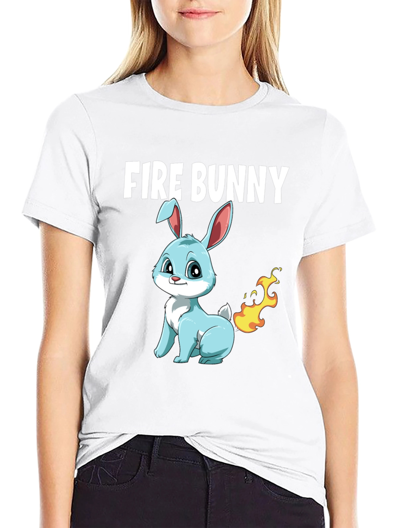 Fire Bunny T-Shirt - Cute Cartoon Design