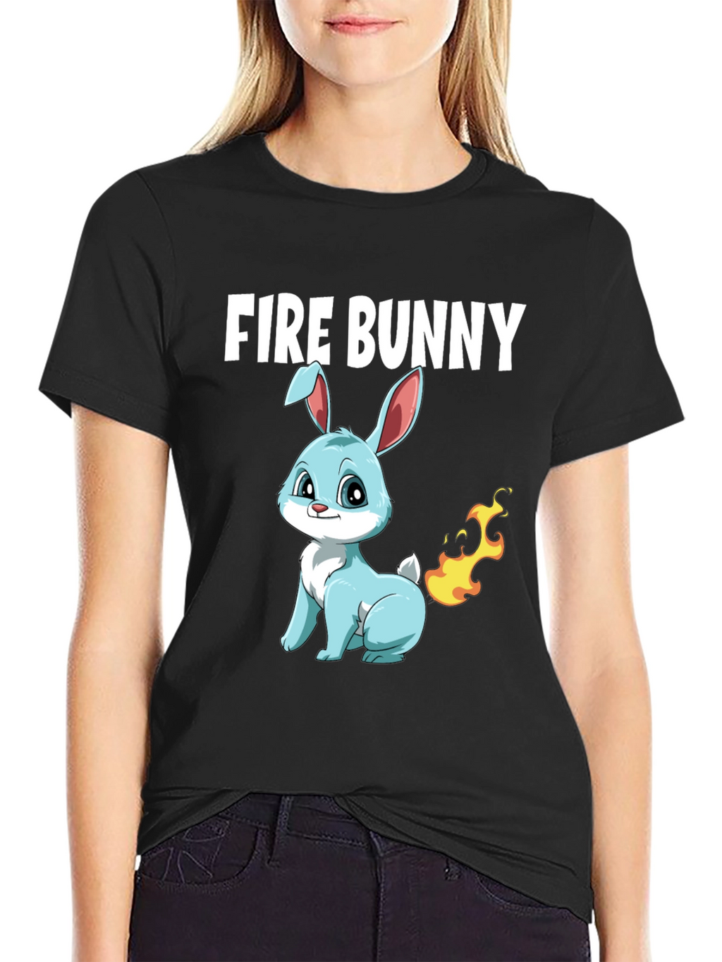 Fire Bunny T-Shirt - Cute Cartoon Design