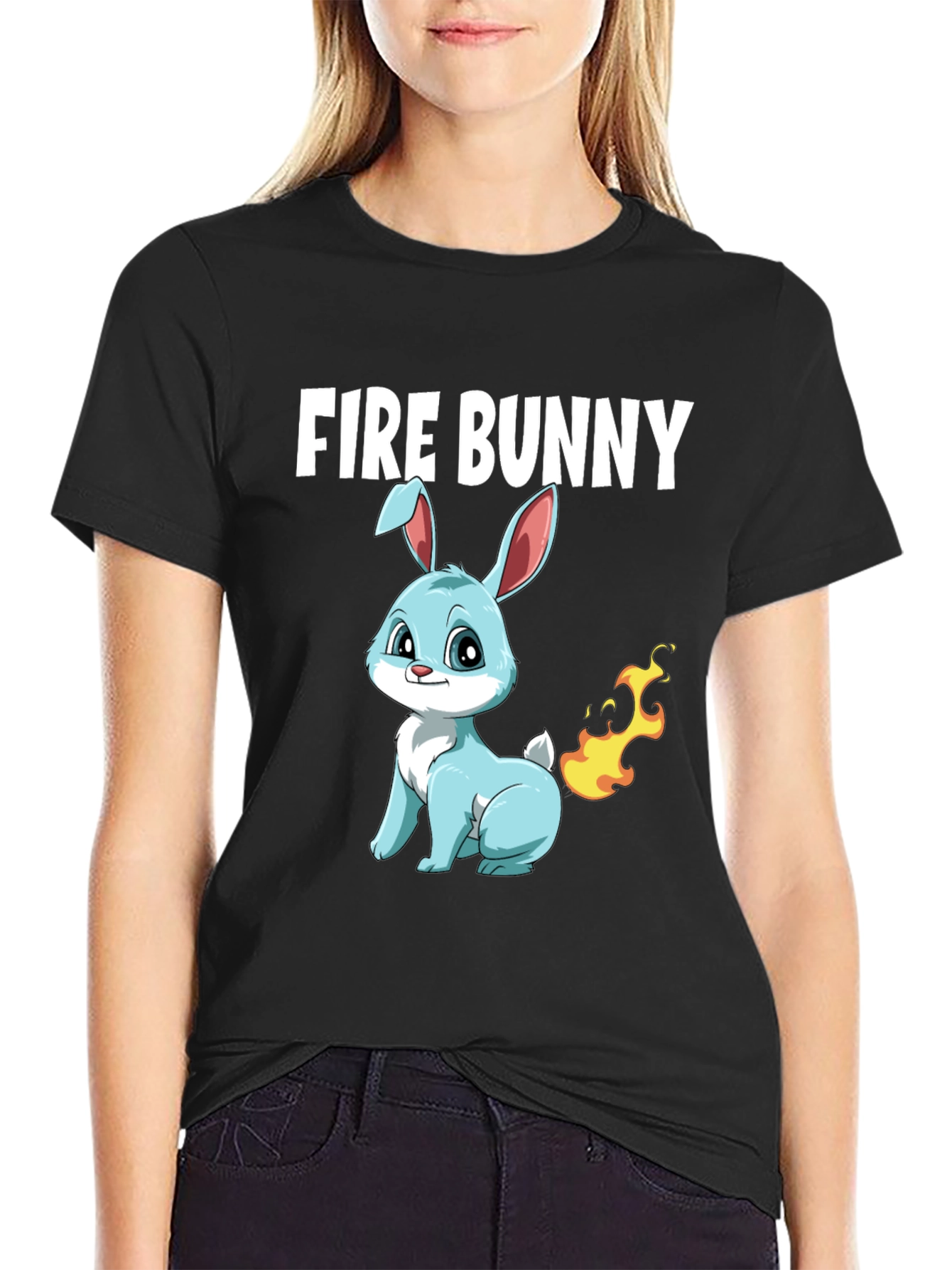 Fire Bunny T-Shirt - Cute Cartoon Design