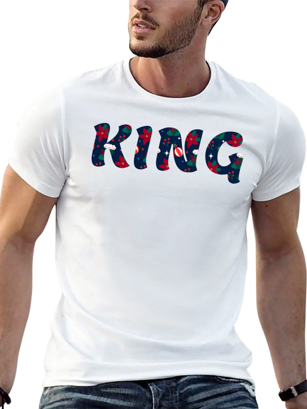 King Christmas Pattern Crew Neck T-Shirt