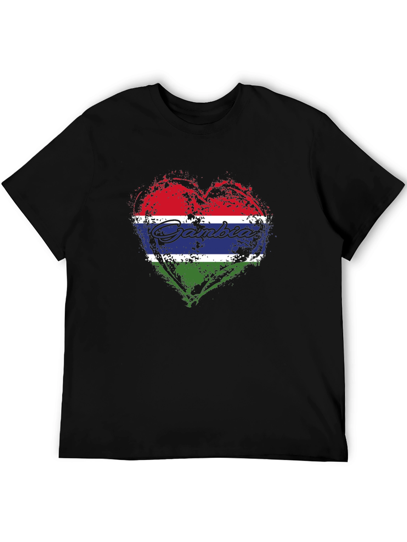 Gambia Flag Heart T-Shirt - Black
