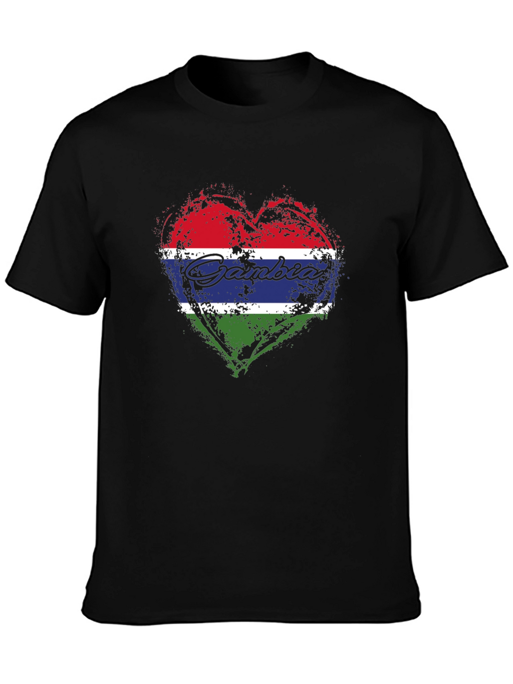 Gambia Flag Heart T-Shirt - Black