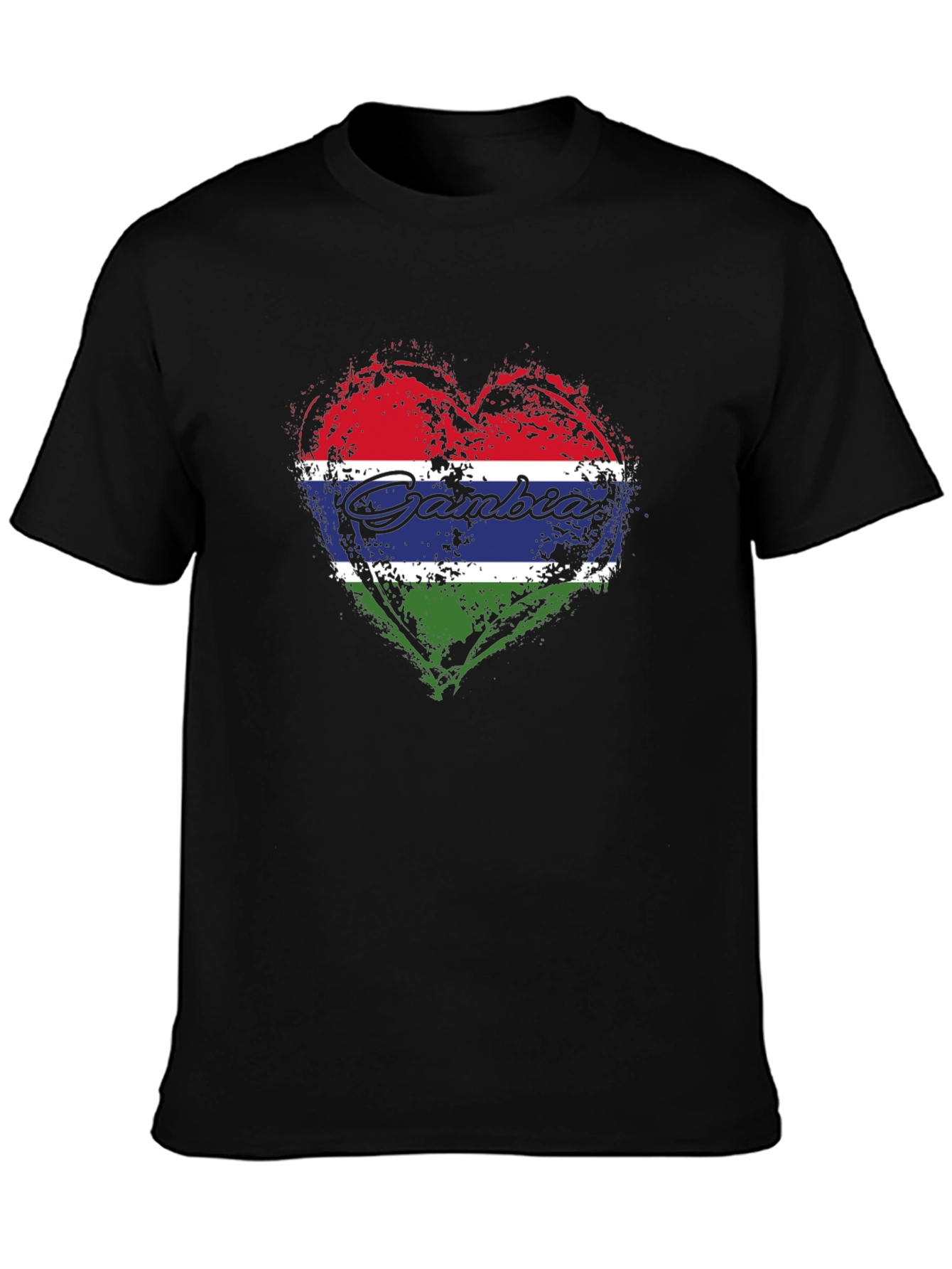 Gambia Flag Heart T-Shirt - Black