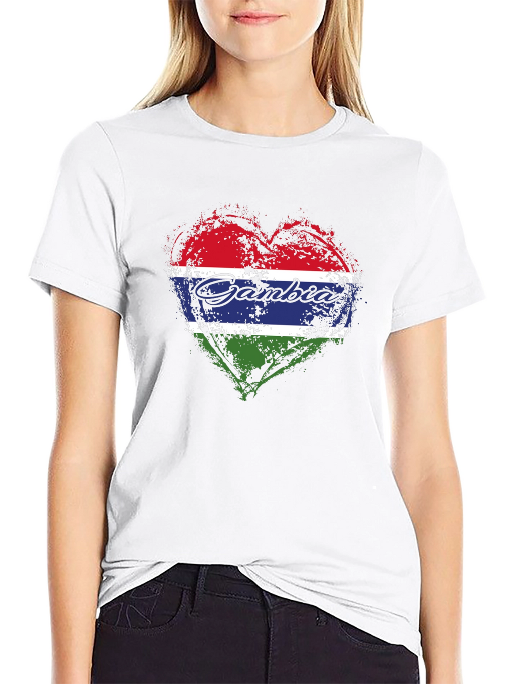 Gambia Flag Heart T-Shirt - Black