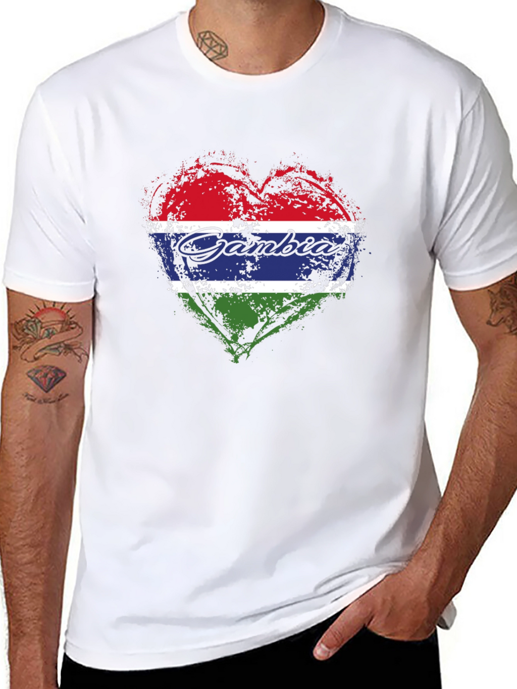 Gambia Flag Heart T-Shirt - Black