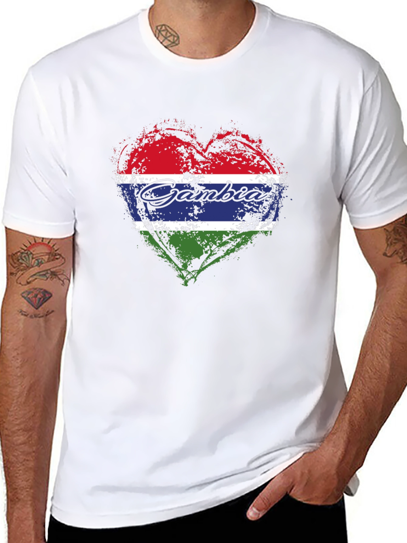Gambia Flag Heart T-Shirt - Black