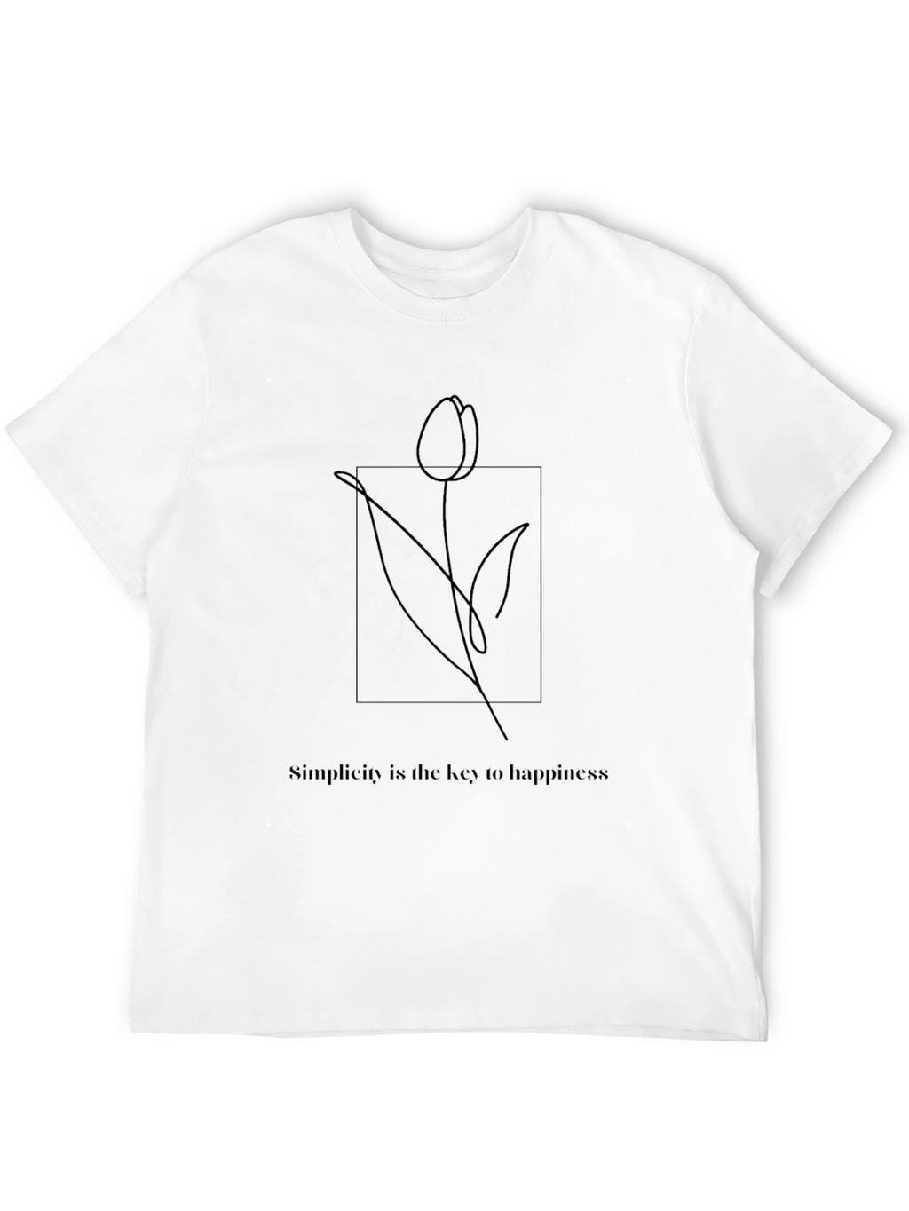 Minimalist Tulip Line Art Black T-Shirt