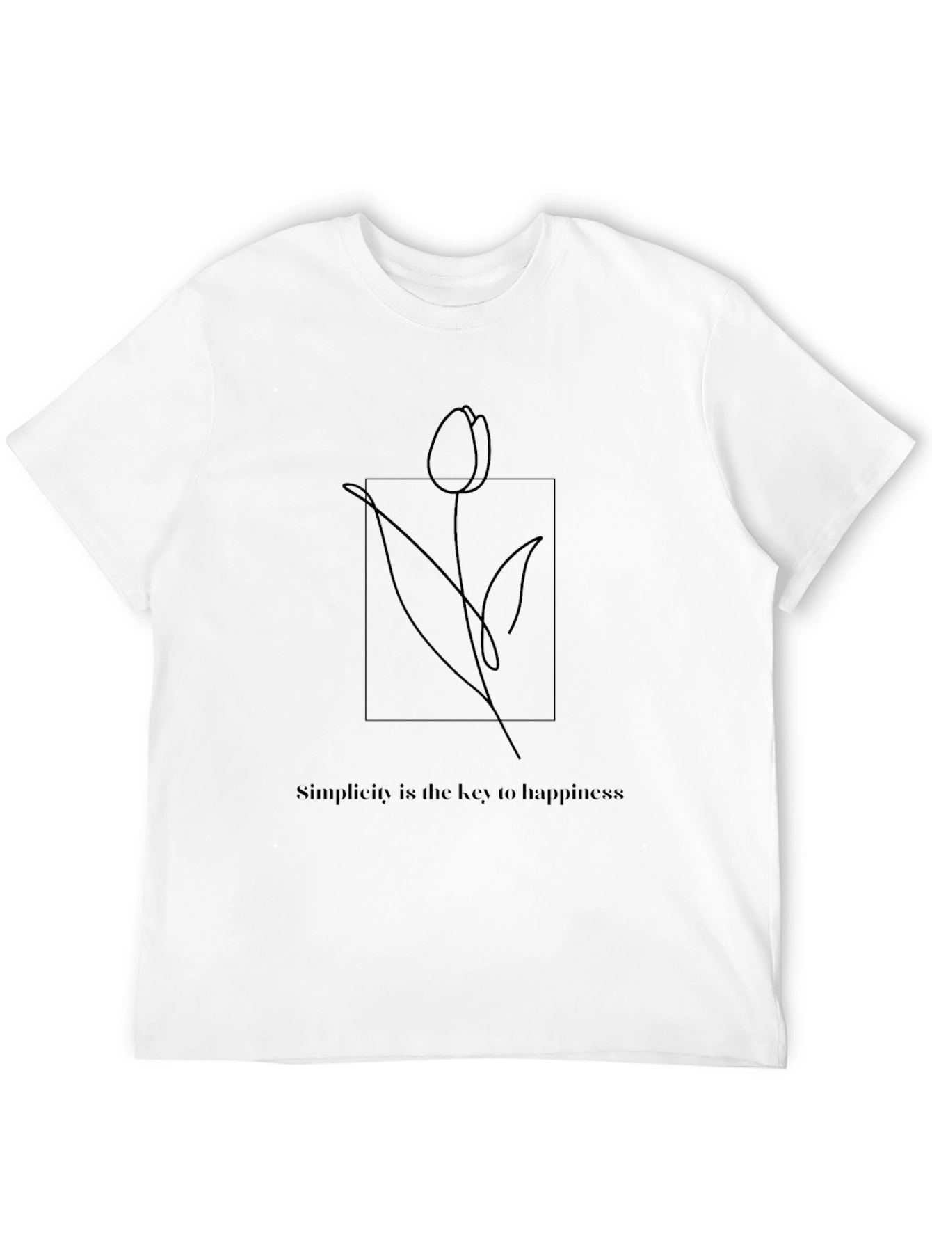 Minimalist Tulip Line Art Black T-Shirt