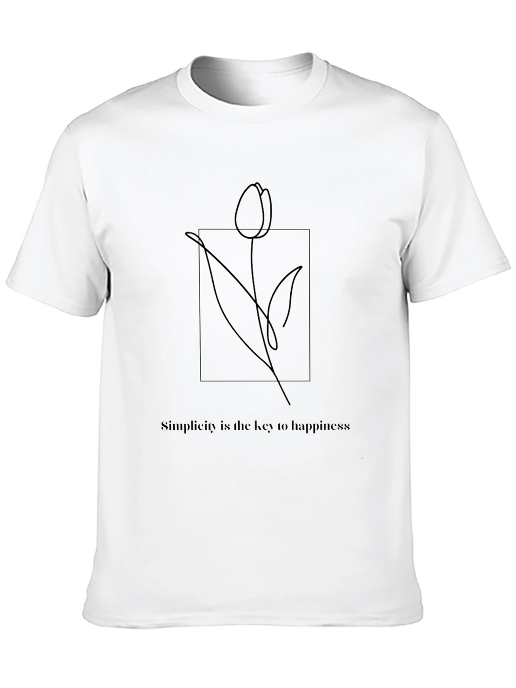 Minimalist Tulip Line Art Black T-Shirt
