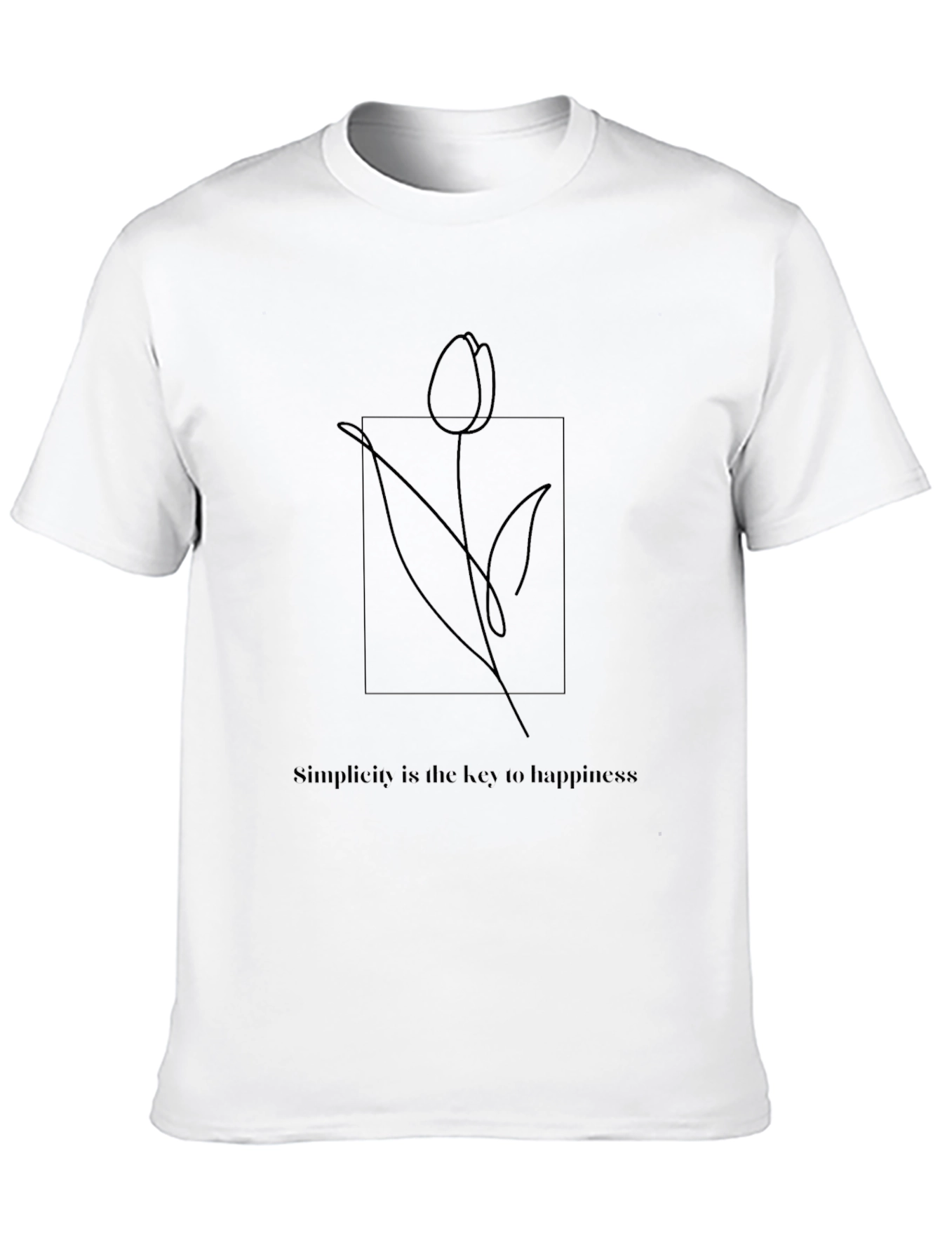 Minimalist Tulip Line Art Black T-Shirt