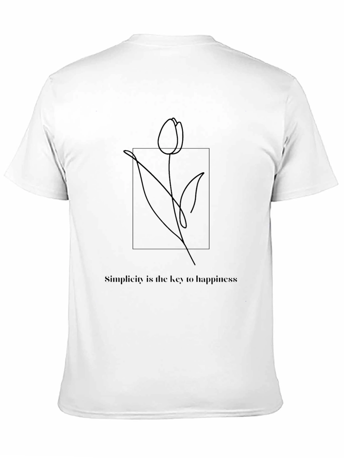 Minimalist Tulip Line Art Black T-Shirt