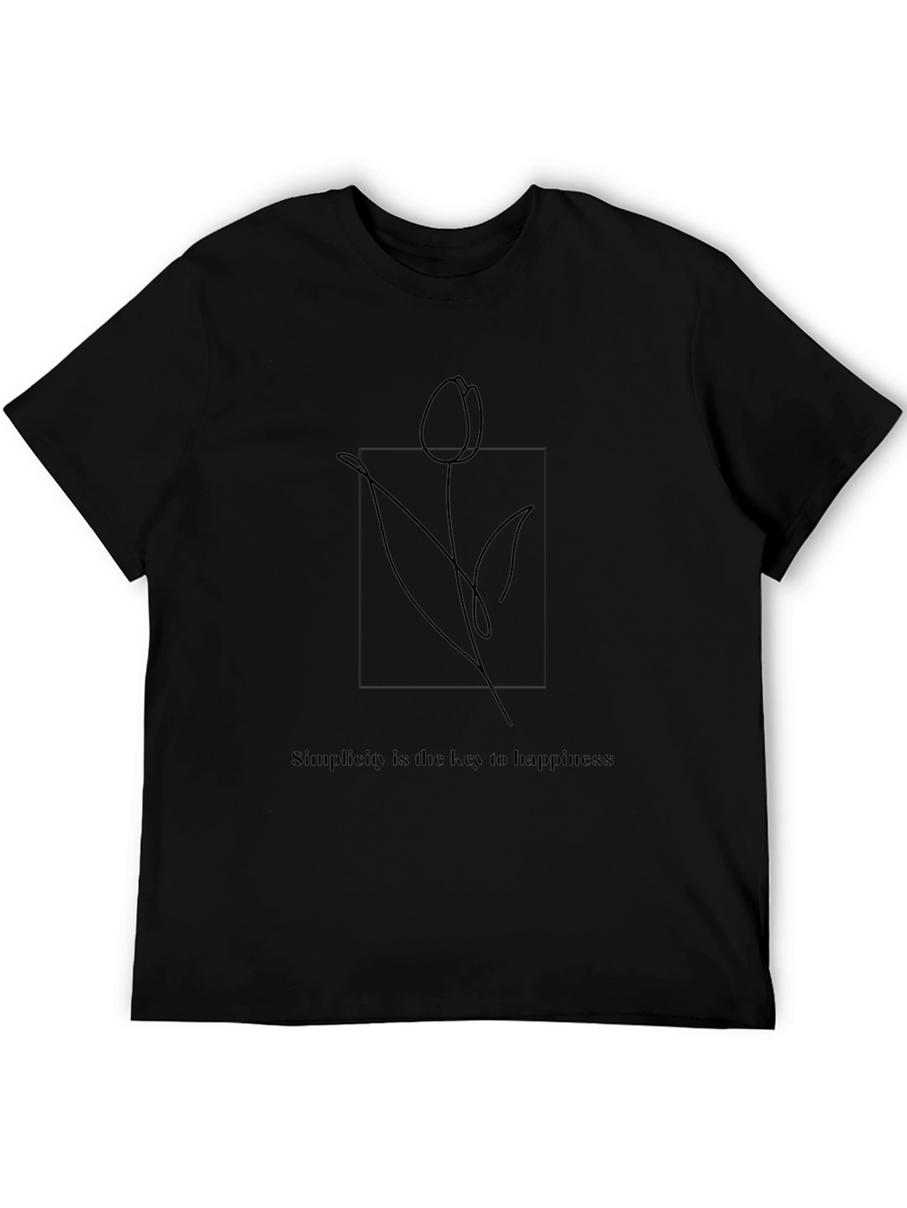 Minimalist Tulip Line Art Black T-Shirt