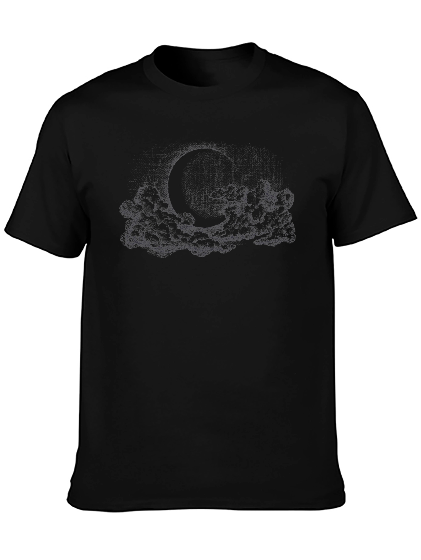 Black Moon & Cloud Graphic Tee - Soft Cotton Blend