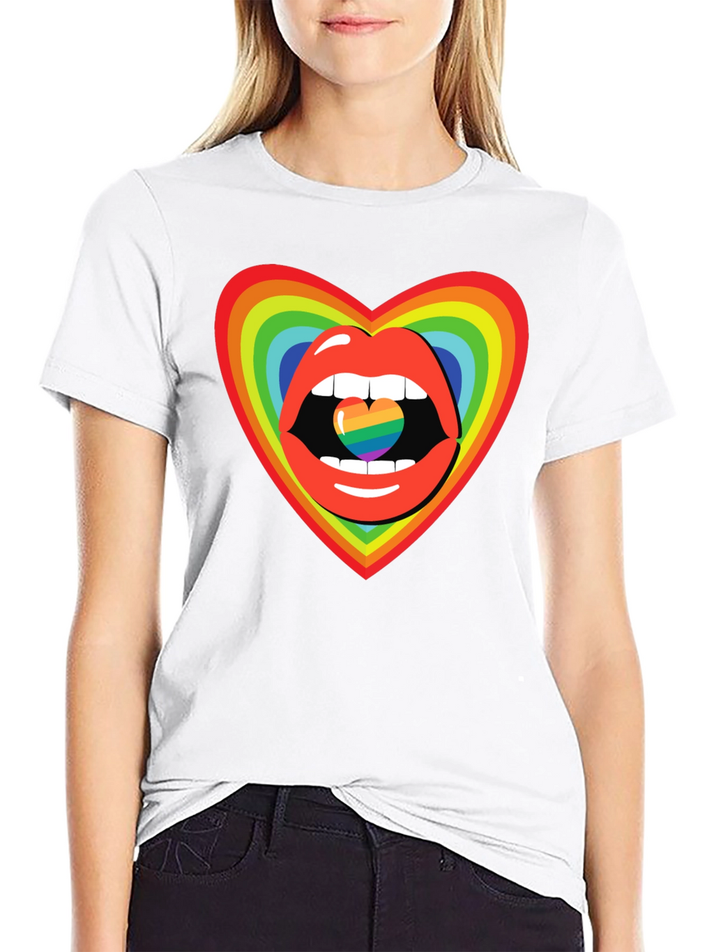 Rainbow Heart Lips Graphic Tee