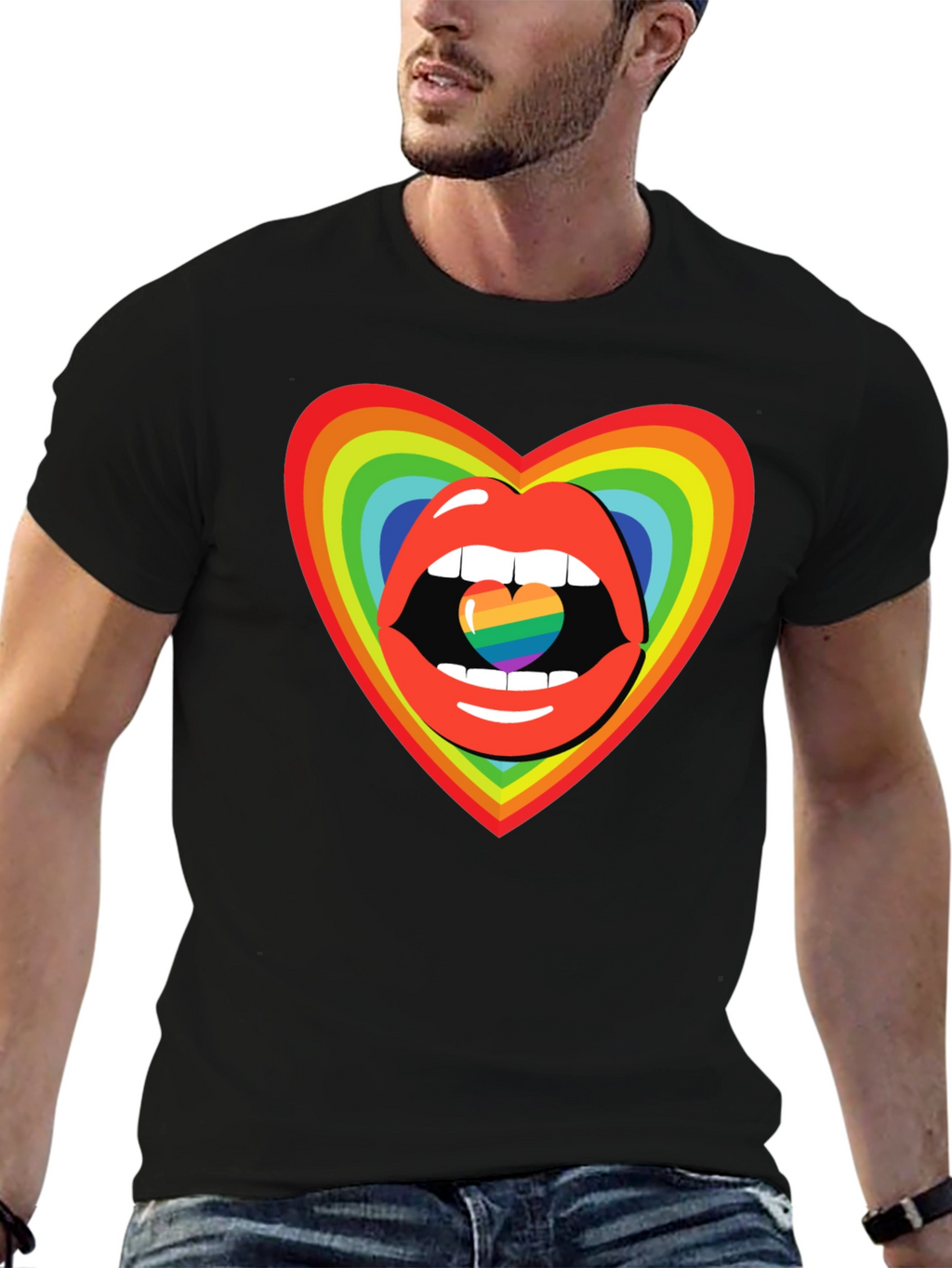 Rainbow Heart Lips Graphic Tee