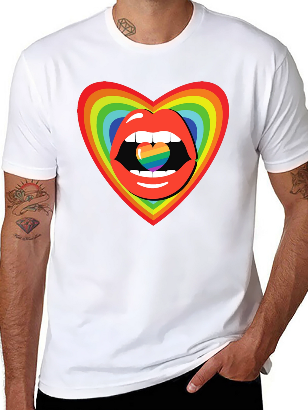 Rainbow Heart Lips Graphic Tee