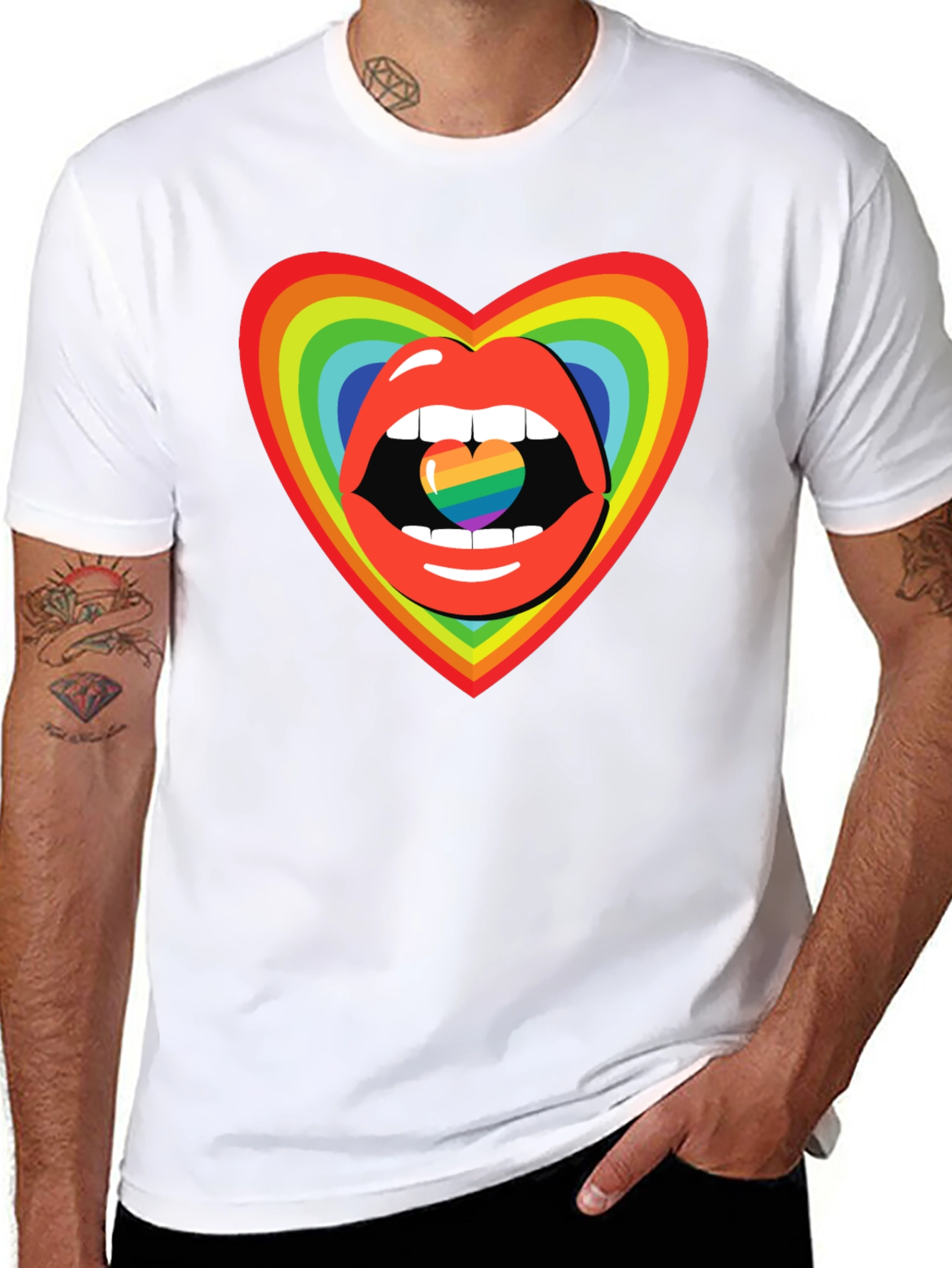Rainbow Heart Lips Graphic Tee