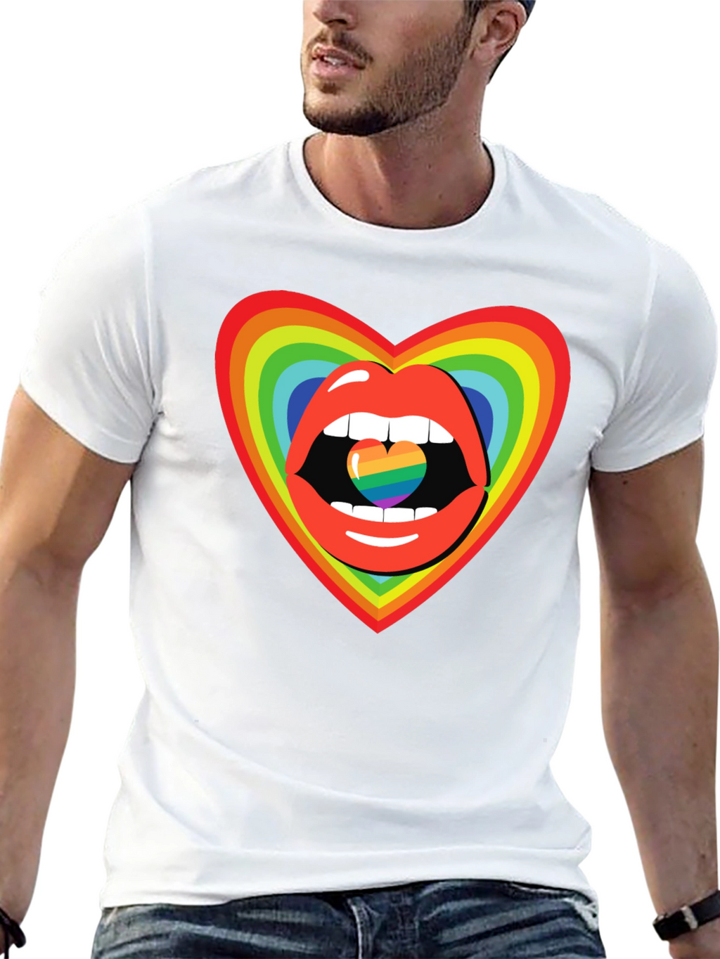 Rainbow Heart Lips Graphic Tee