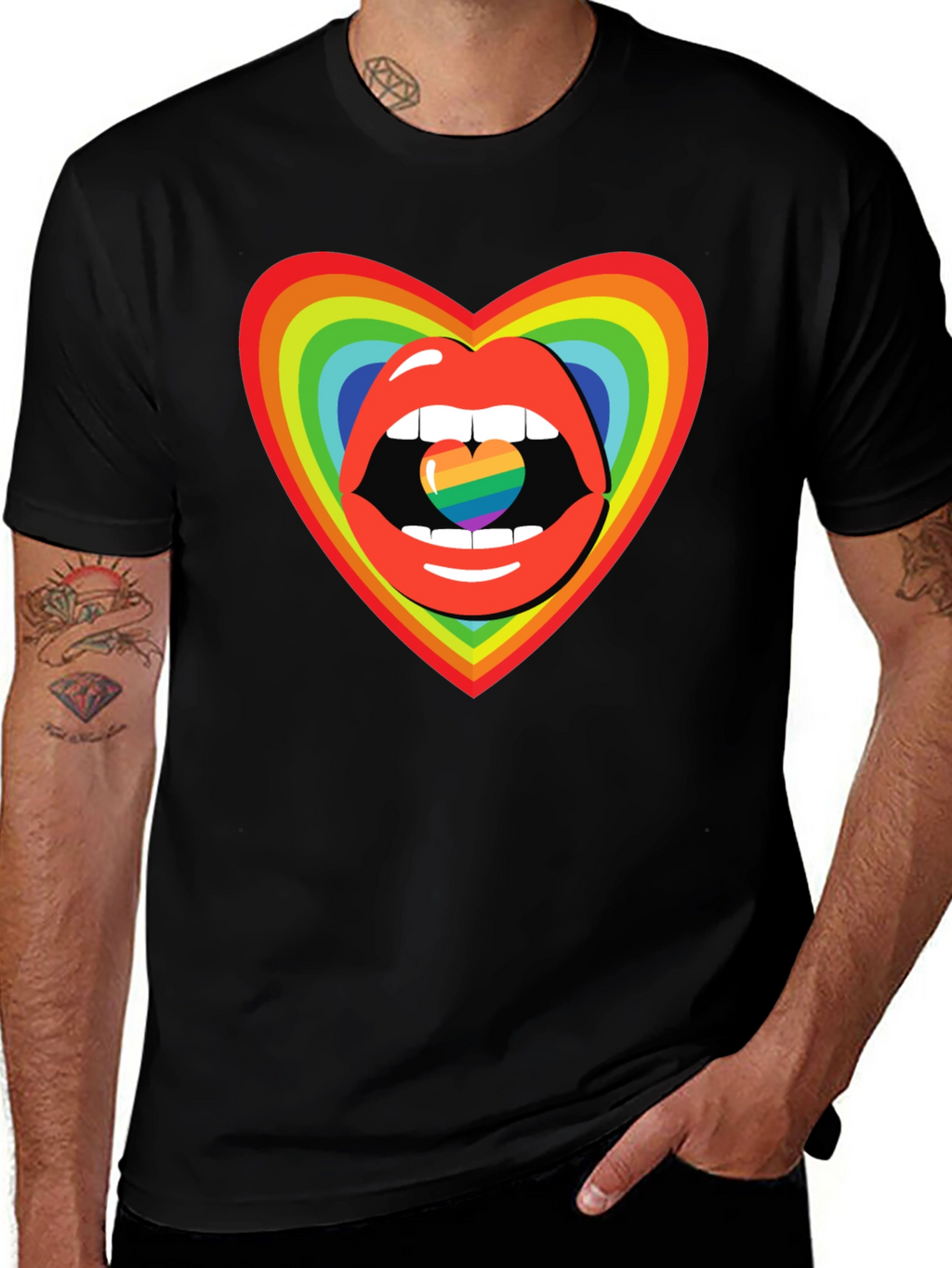 Rainbow Heart Lips Graphic Tee
