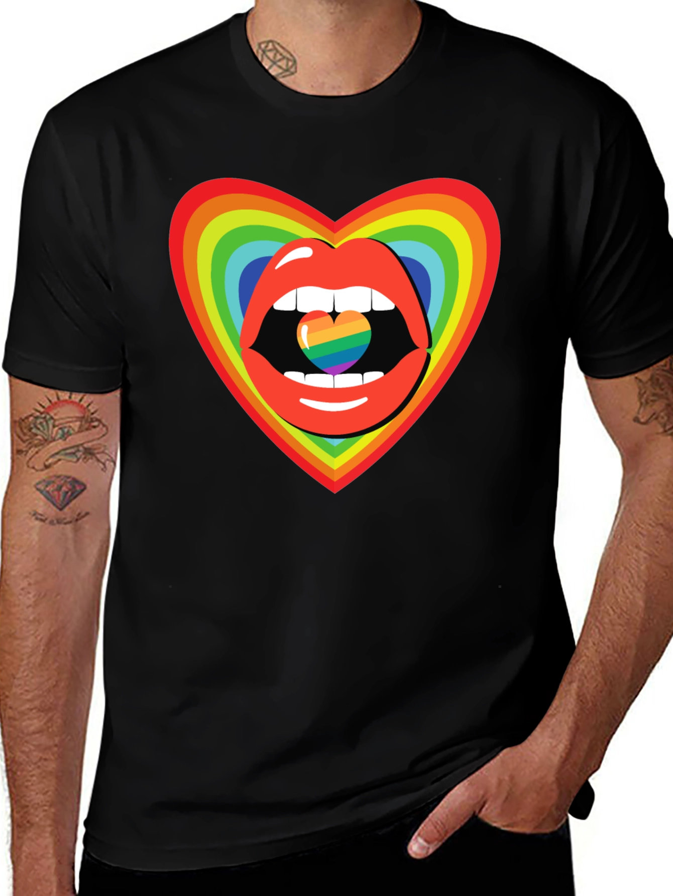 Rainbow Heart Lips Graphic Tee