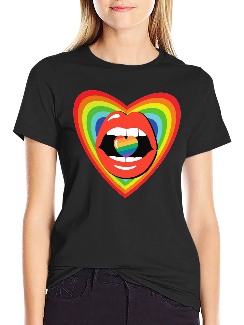 Rainbow Heart Lips Graphic Tee
