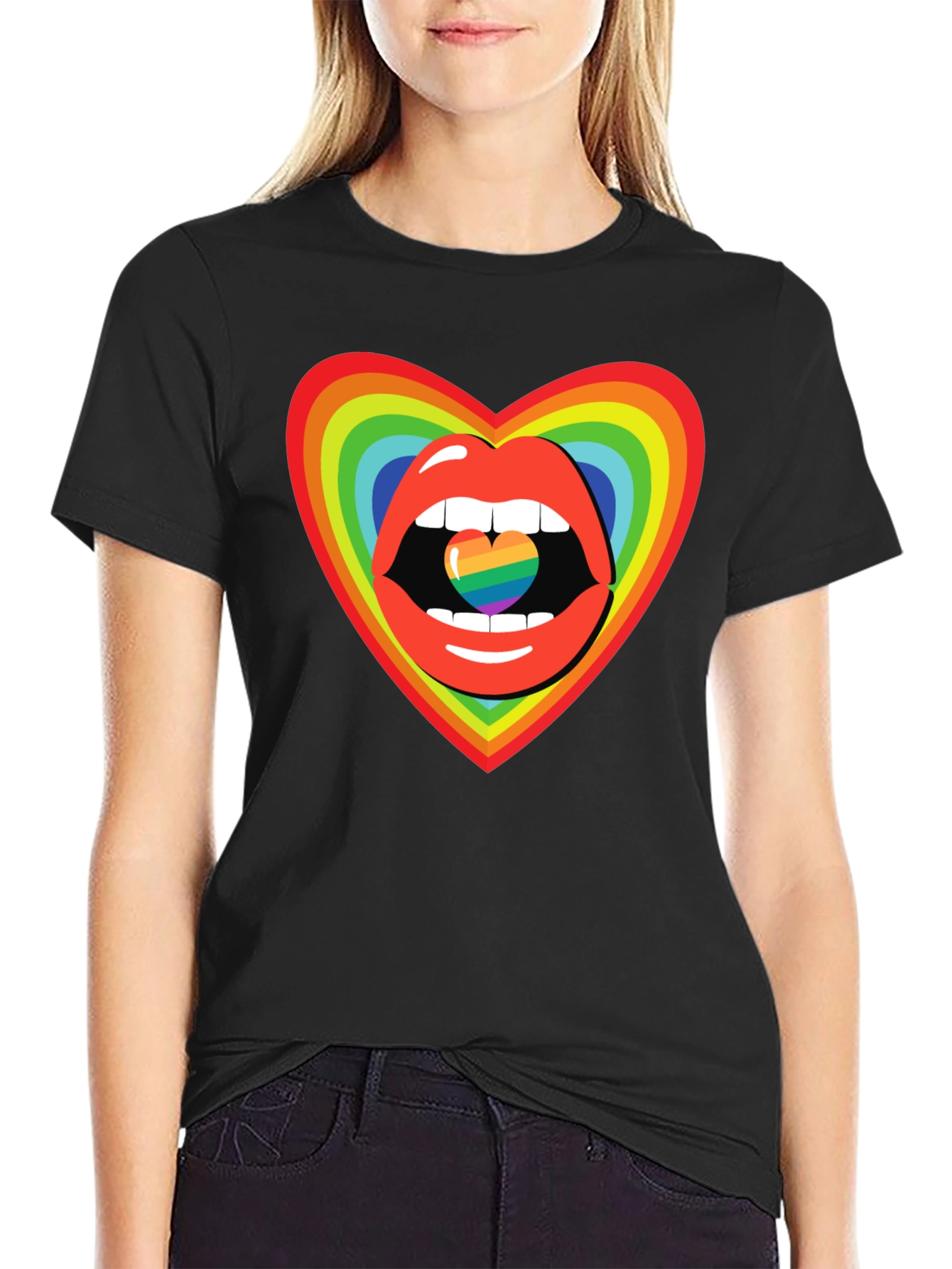 Rainbow Heart Lips Graphic Tee