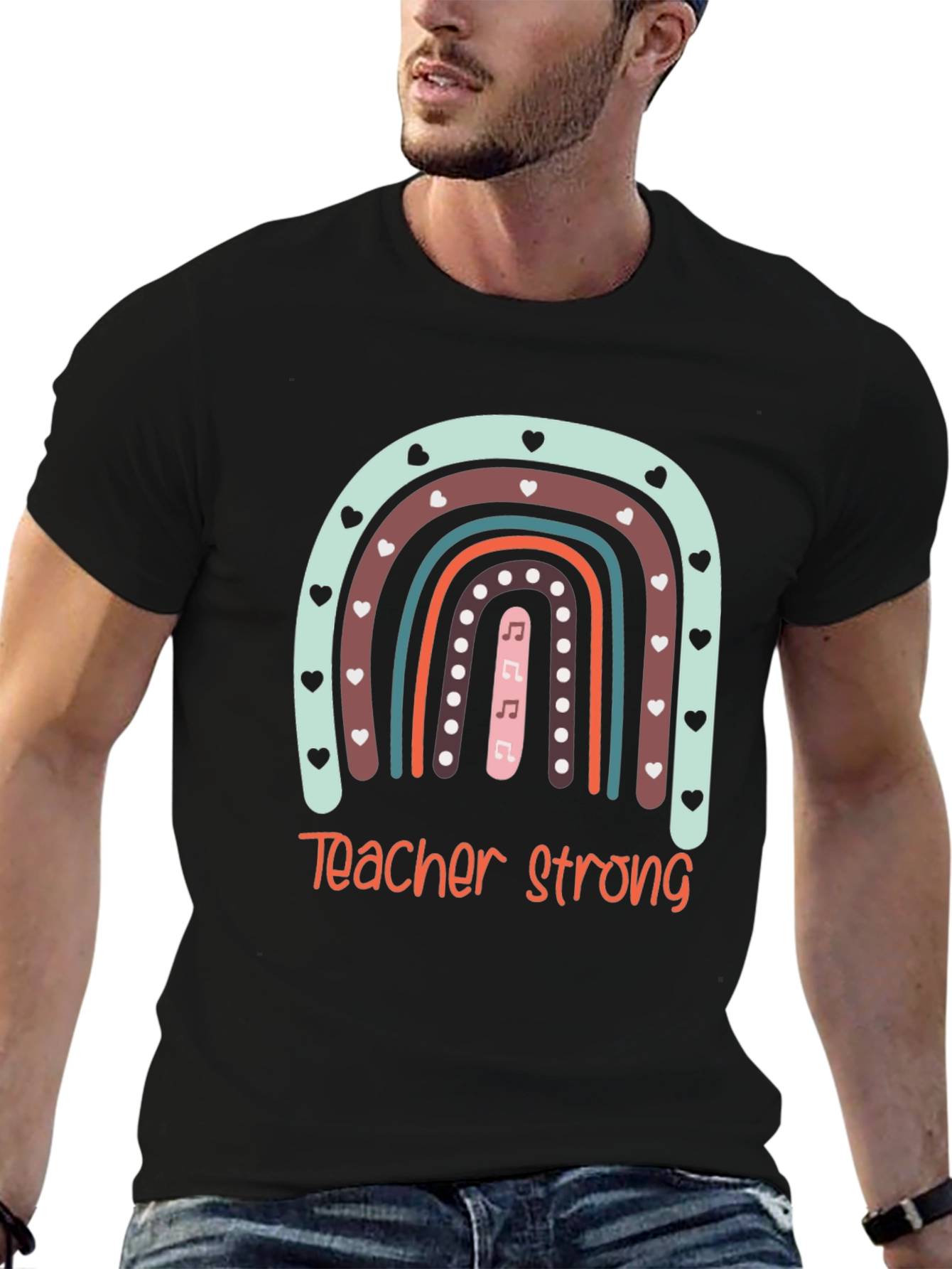 Teacher Strong Rainbow Graphic Tee - Black