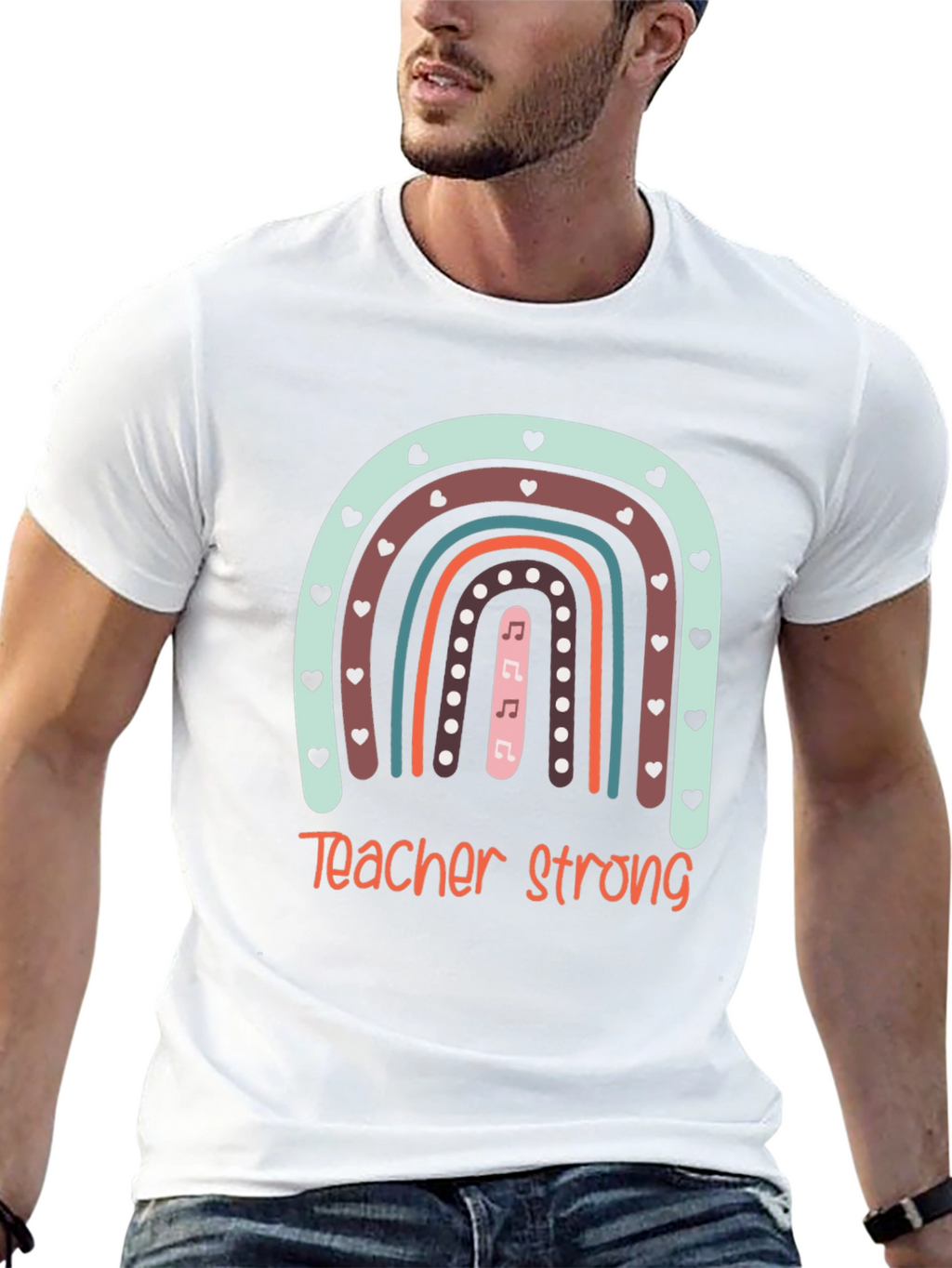 Teacher Strong Rainbow Graphic Tee - Black