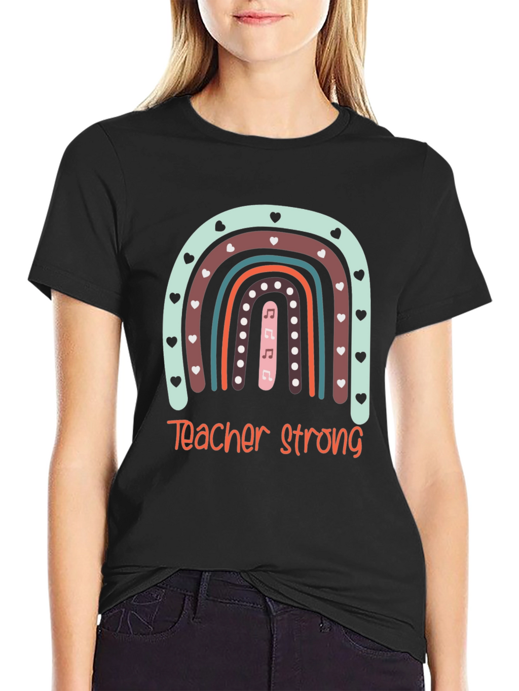 Teacher Strong Rainbow Graphic Tee - Black