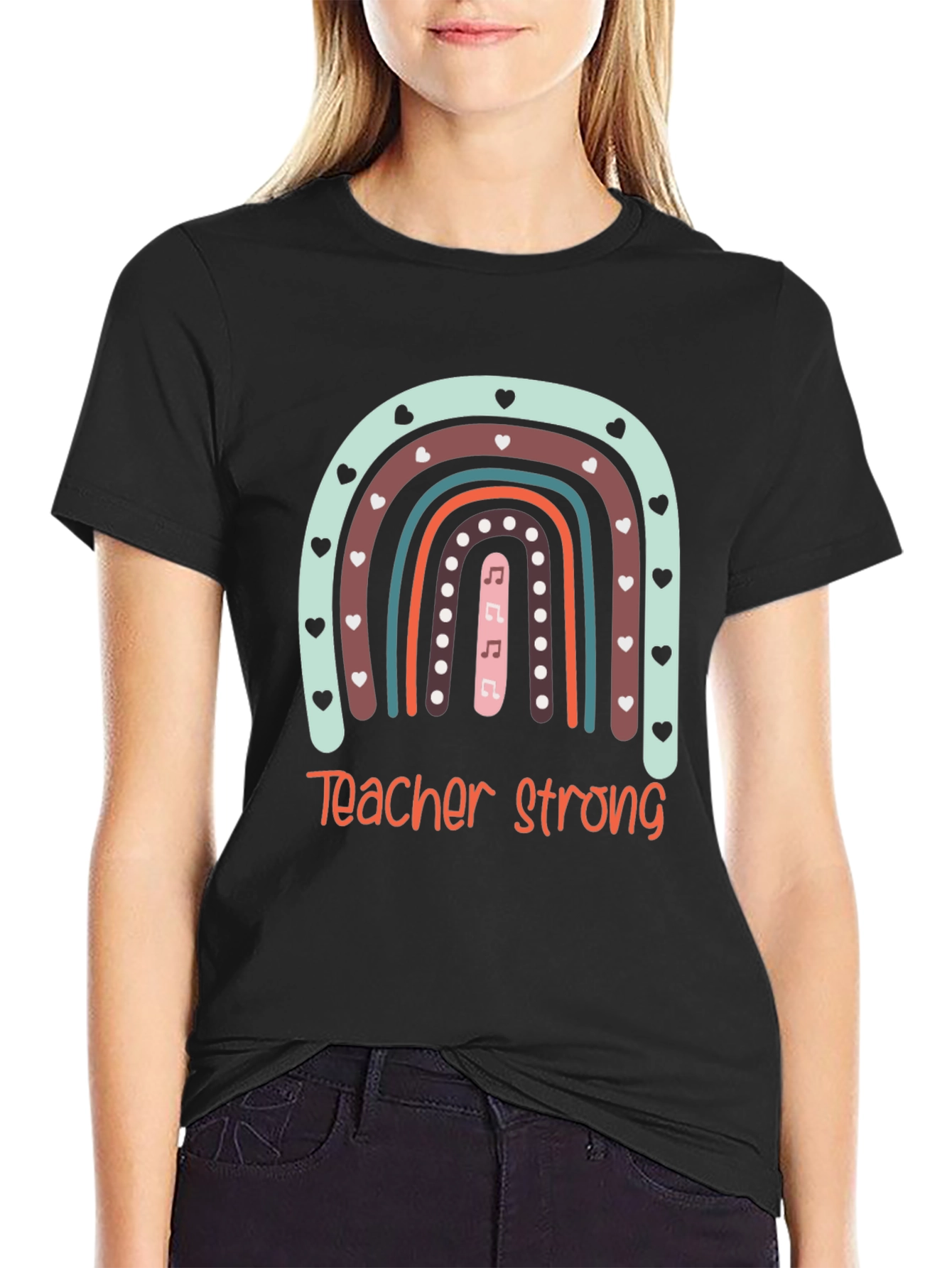 Teacher Strong Rainbow Graphic Tee - Black
