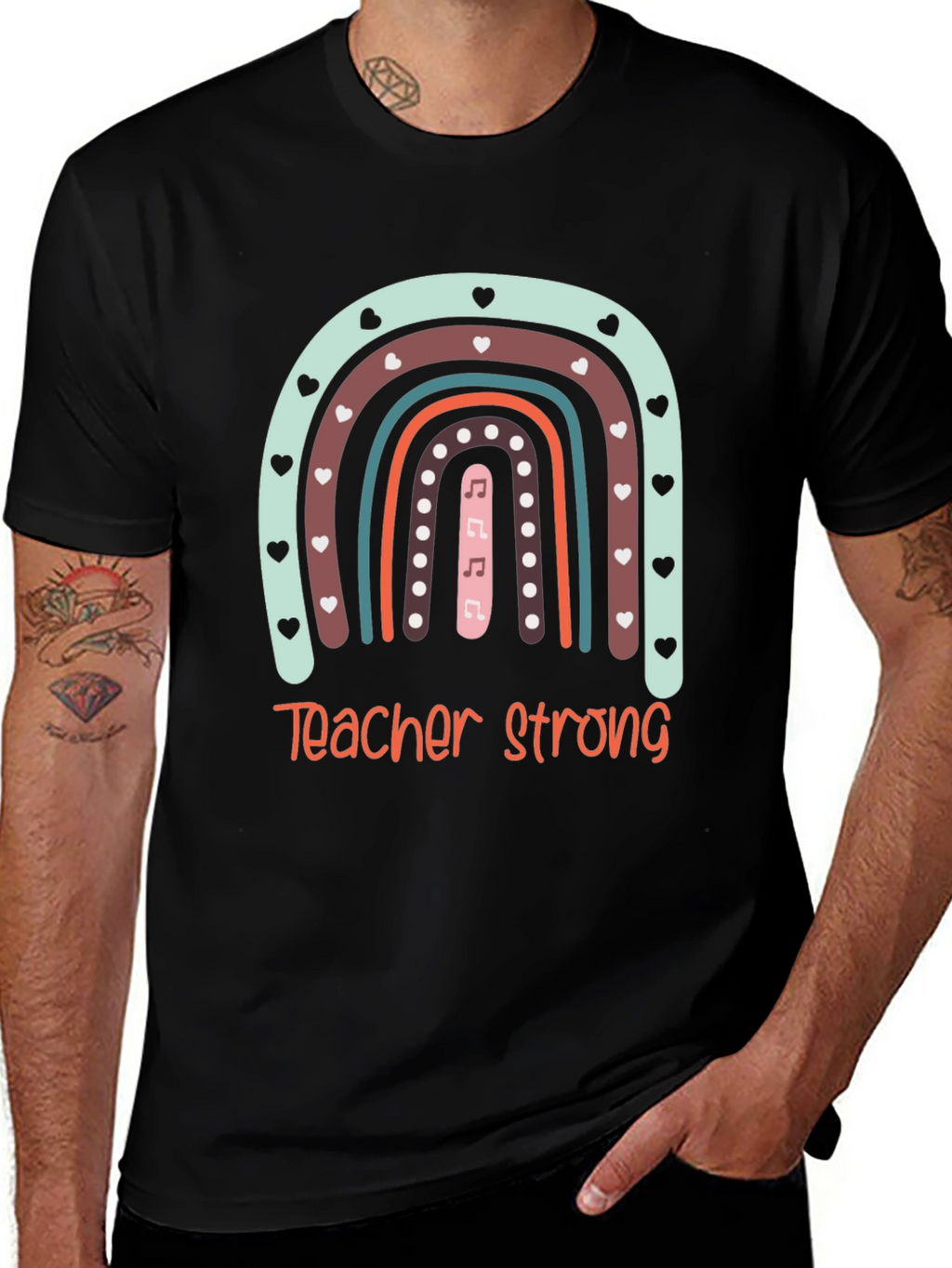 Teacher Strong Rainbow Graphic Tee - Black