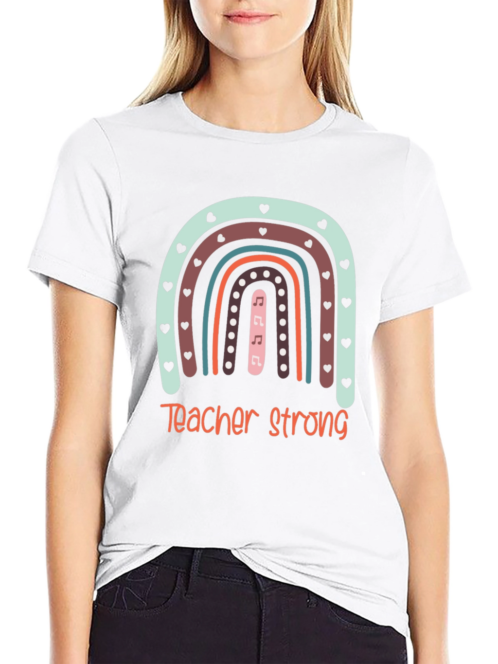 Teacher Strong Rainbow Graphic Tee - Black