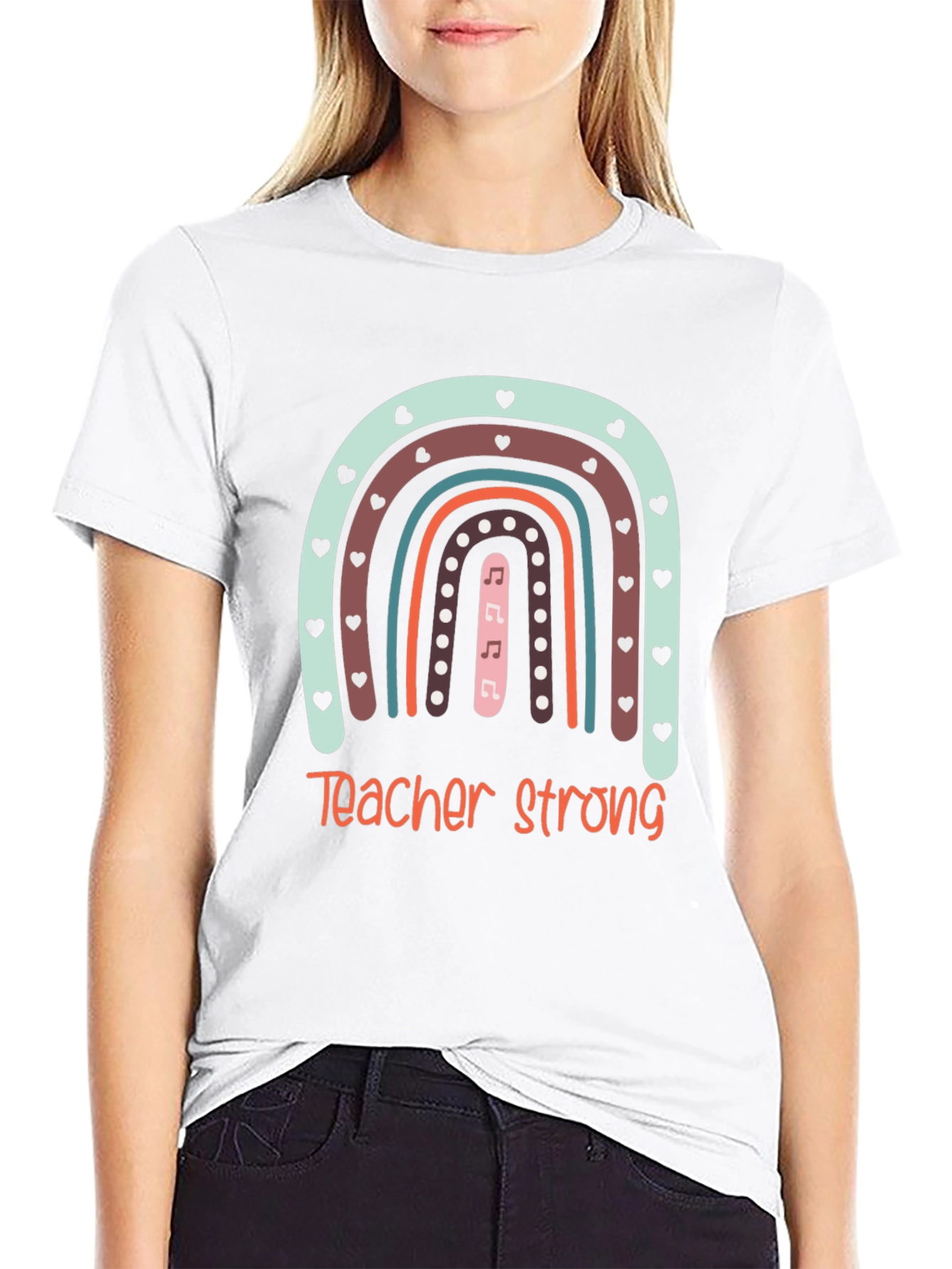 Teacher Strong Rainbow Graphic Tee - Black