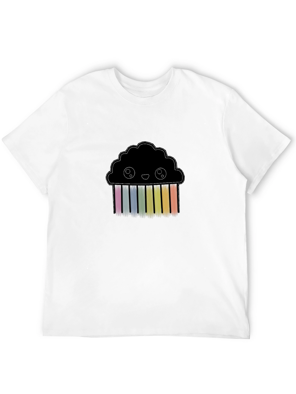 Cute Rainbow Cloud Graphic Black T-Shirt