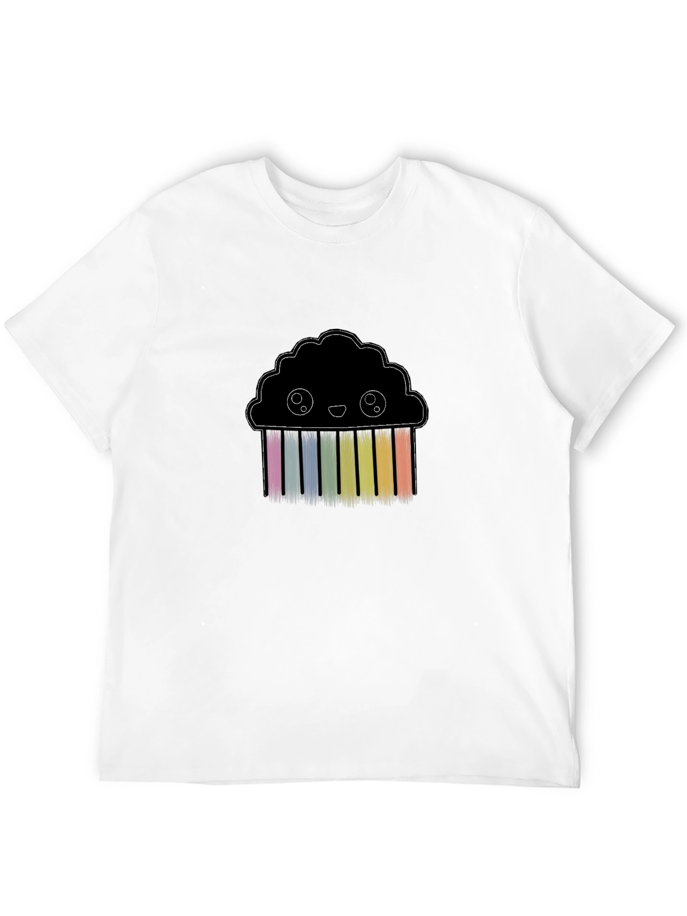 Cute Rainbow Cloud Graphic Black T-Shirt