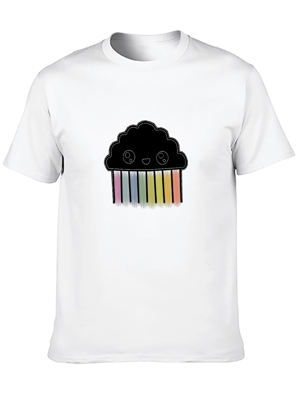Cute Rainbow Cloud Graphic Black T-Shirt