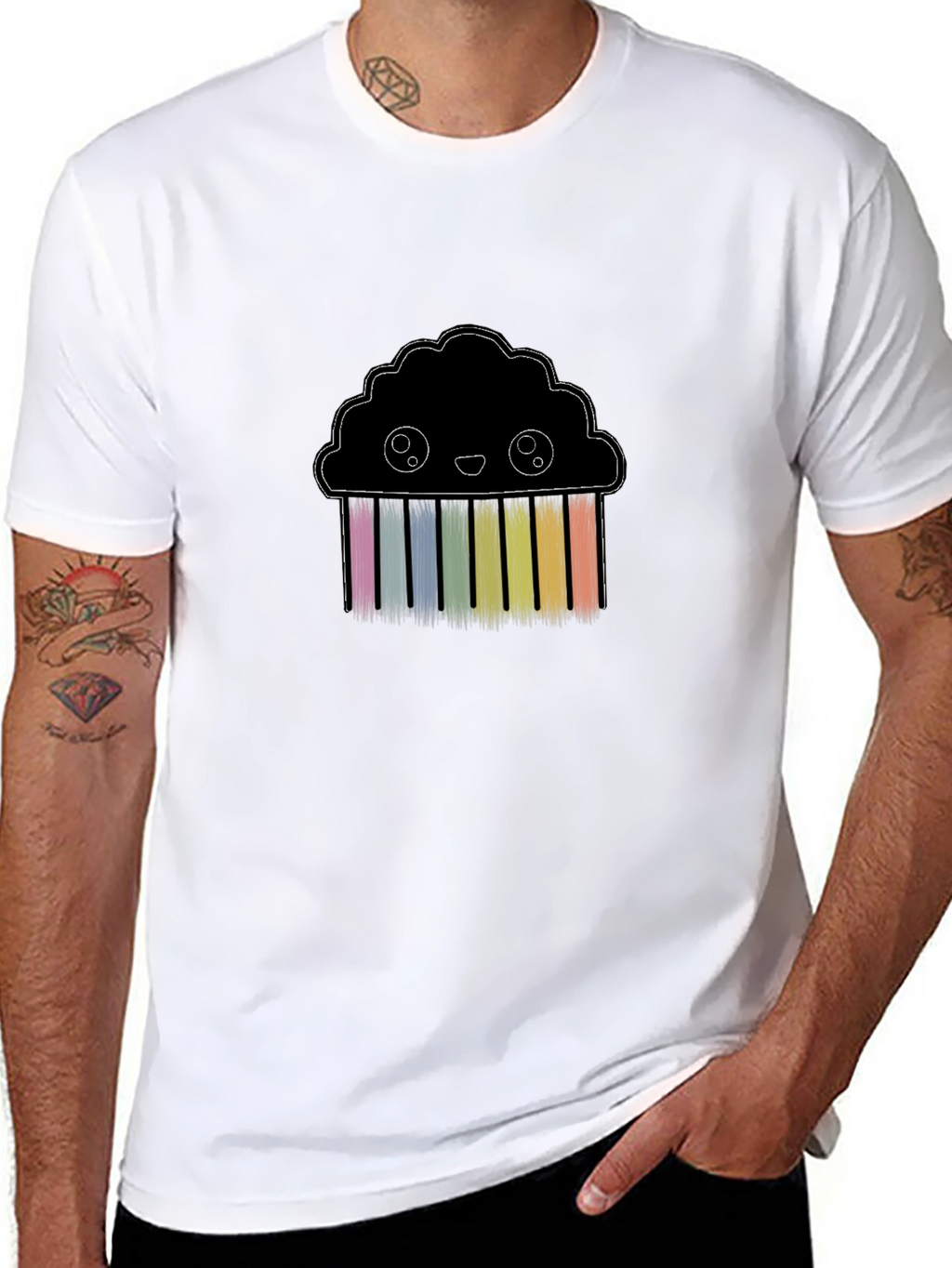 Cute Rainbow Cloud Graphic Black T-Shirt