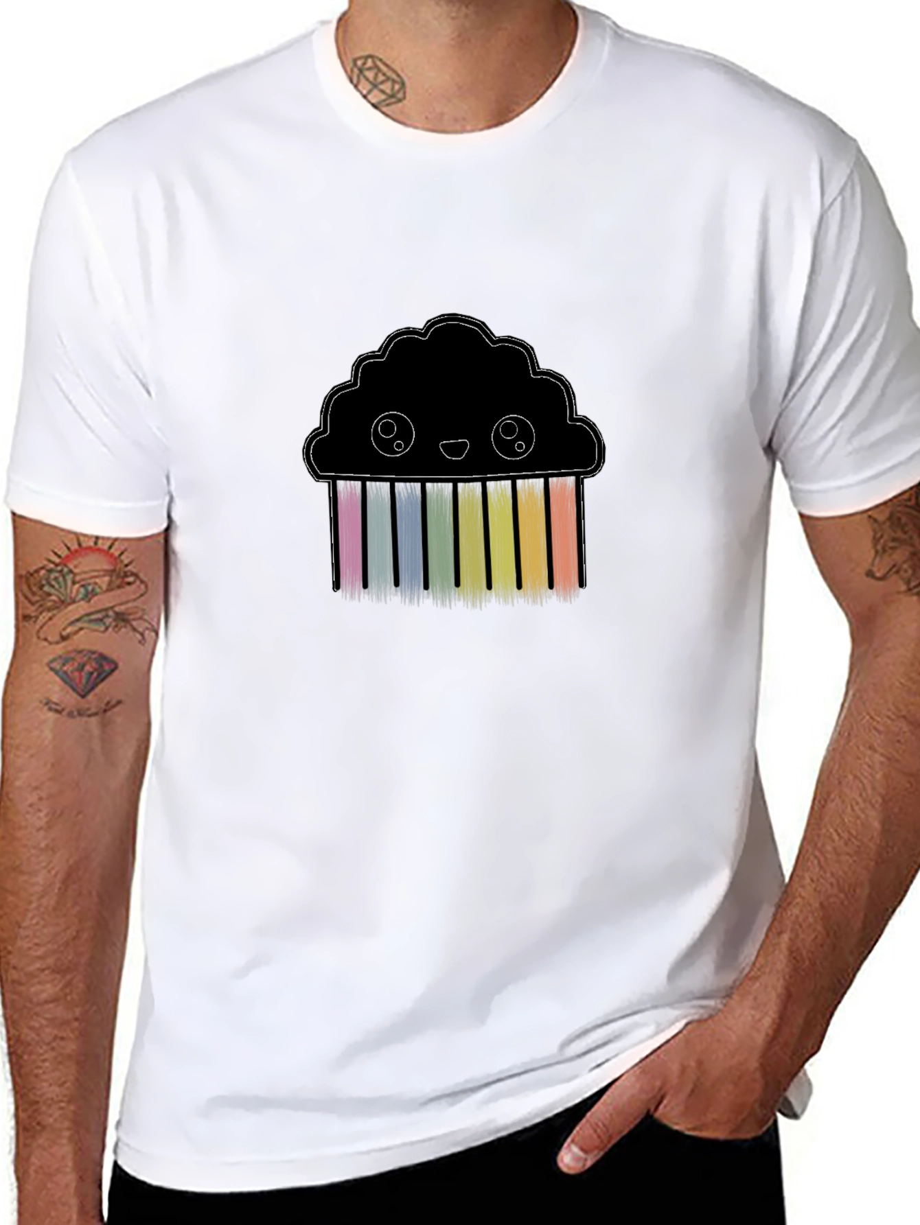Cute Rainbow Cloud Graphic Black T-Shirt