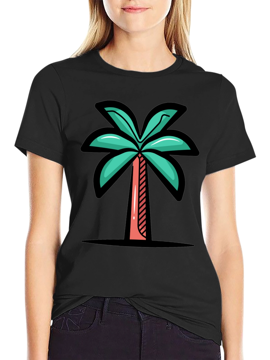 Tropical Palm Tree Graphic Tee - Black