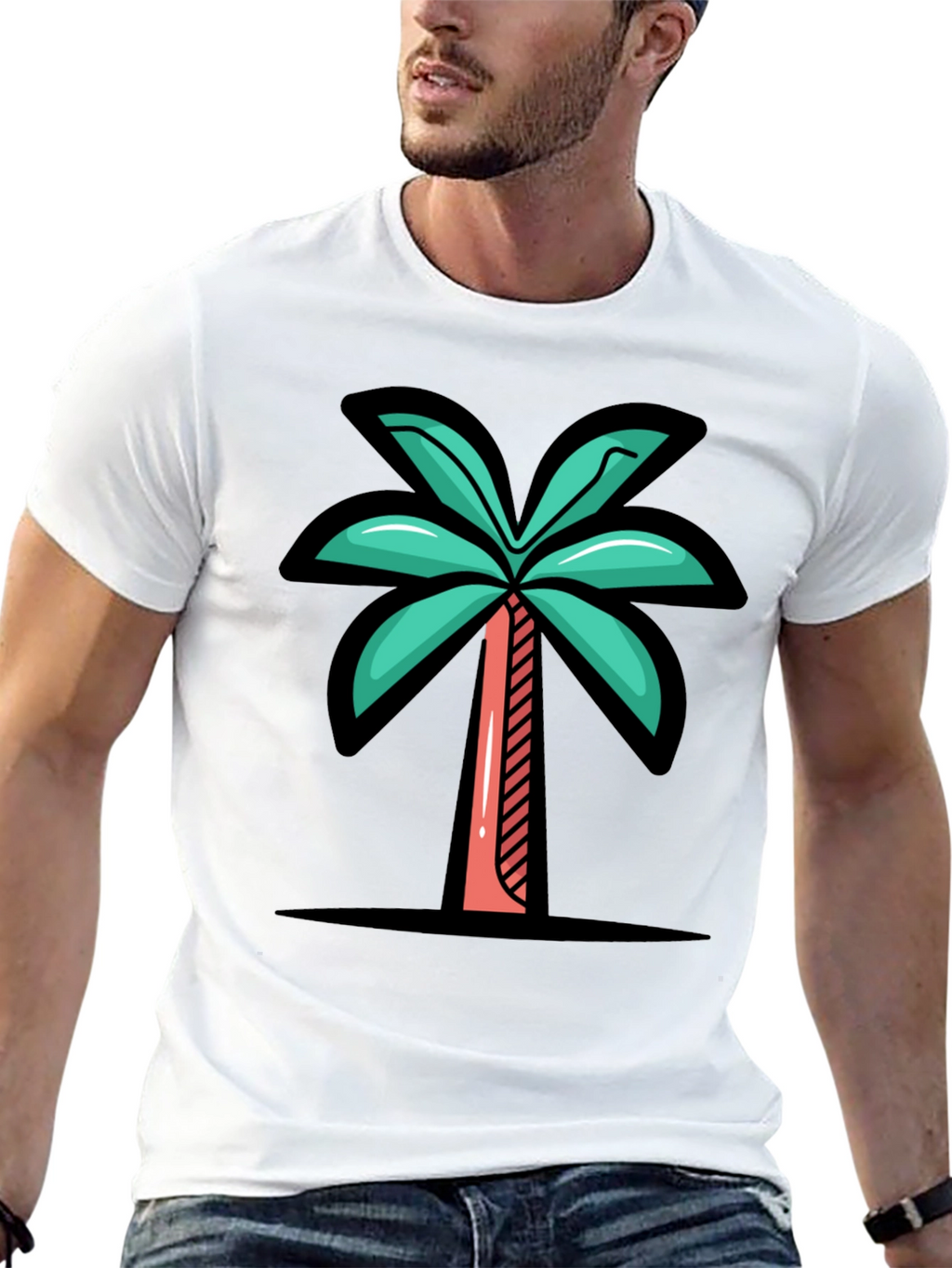 Tropical Palm Tree Graphic Tee - Black
