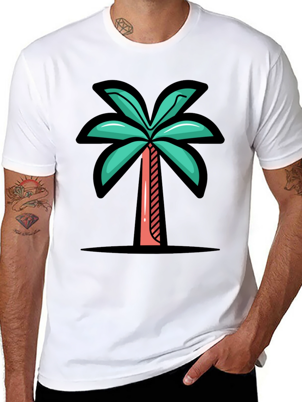 Tropical Palm Tree Graphic Tee - Black